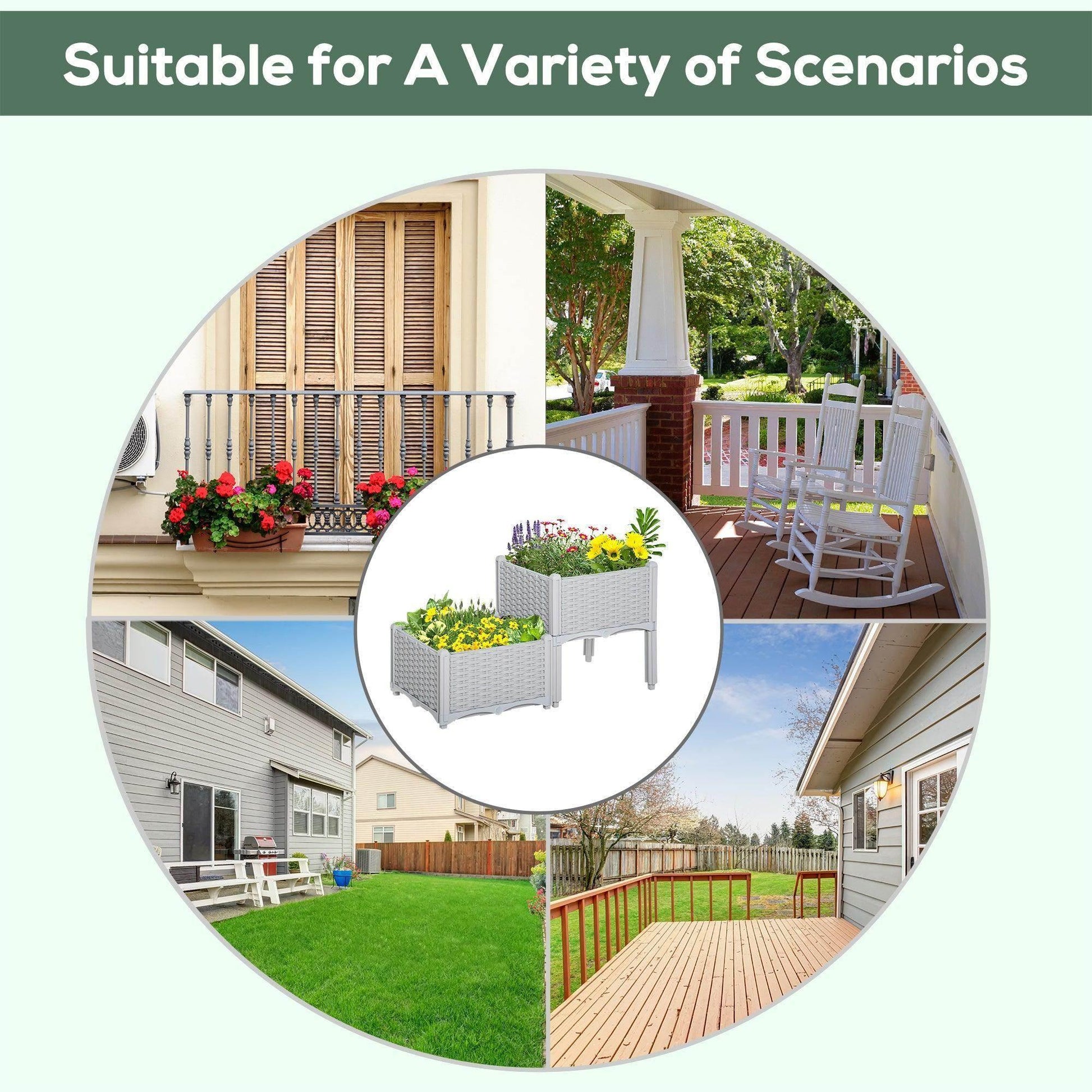 Outsunny Elevated Grey Garden Planters - Set of 2 - ALL4U RETAILER LTD