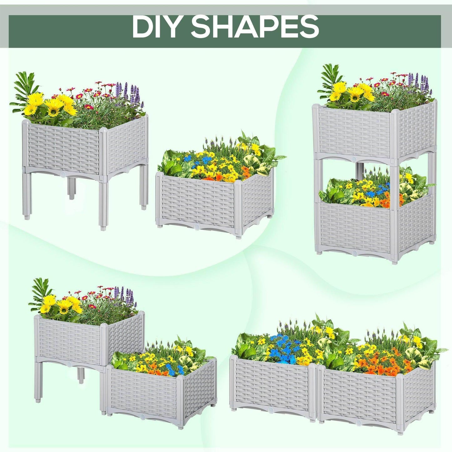 Outsunny Elevated Grey Garden Planters - Set of 2 - ALL4U RETAILER LTD