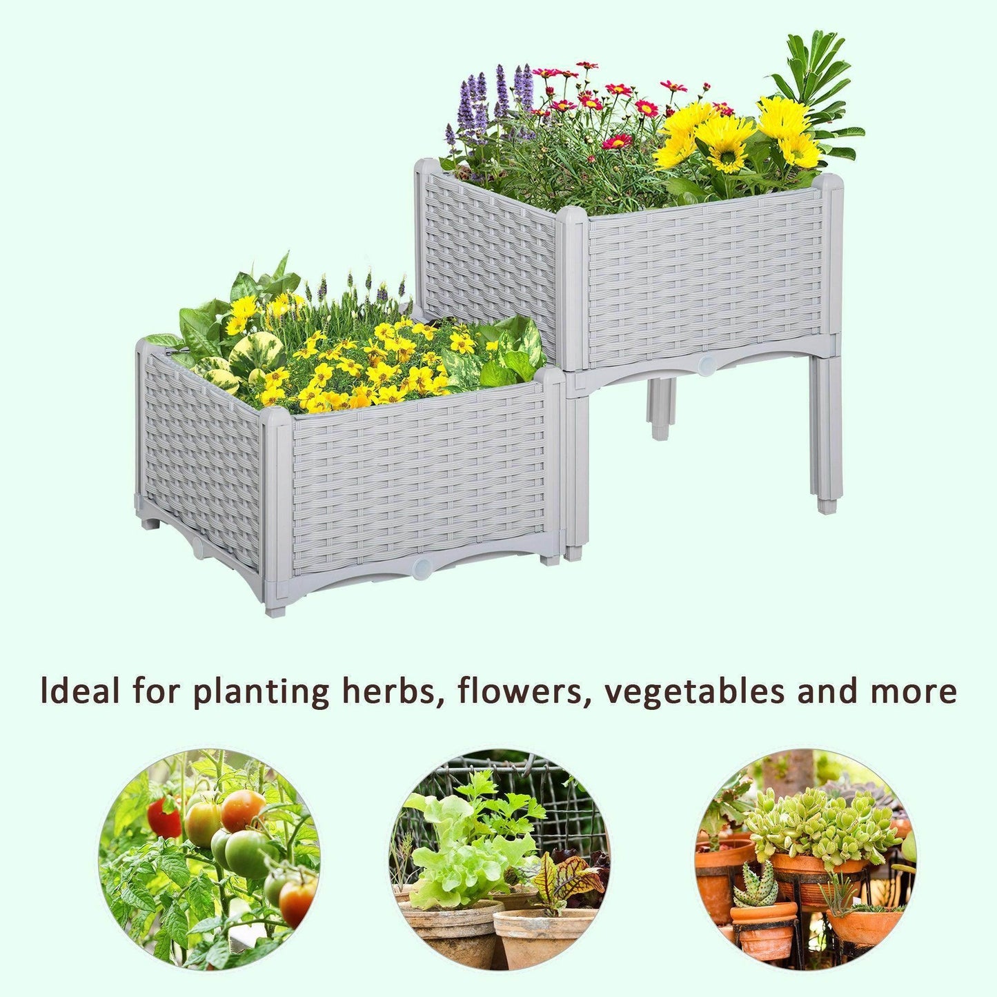Outsunny Elevated Grey Garden Planters - Set of 2 - ALL4U RETAILER LTD