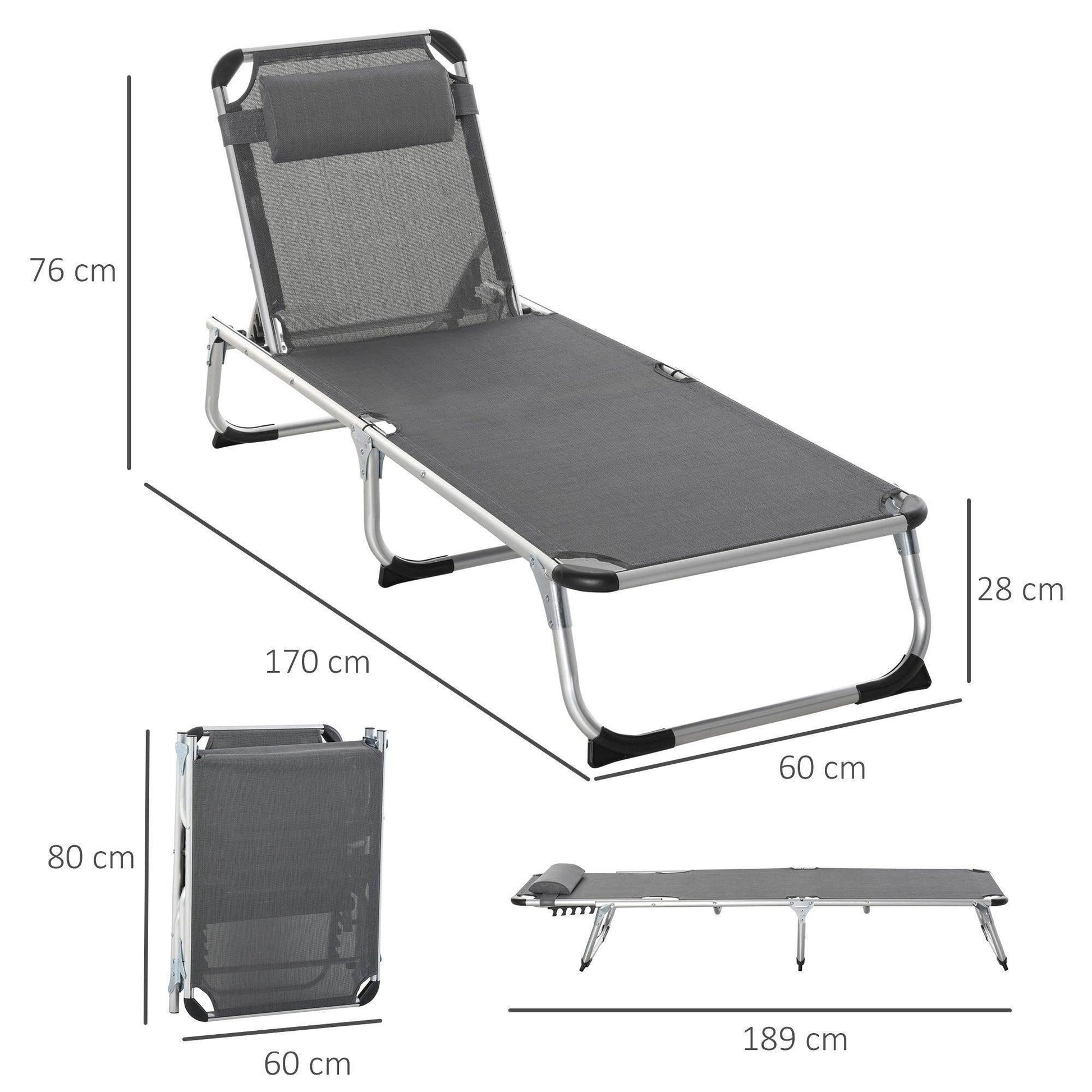 Outsunny Foldable Sun Lounger with Pillow - Aluminium Frame - ALL4U RETAILER LTD