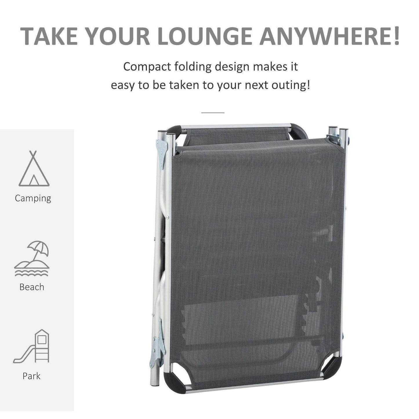 Outsunny Foldable Sun Lounger with Pillow - Aluminium Frame - ALL4U RETAILER LTD