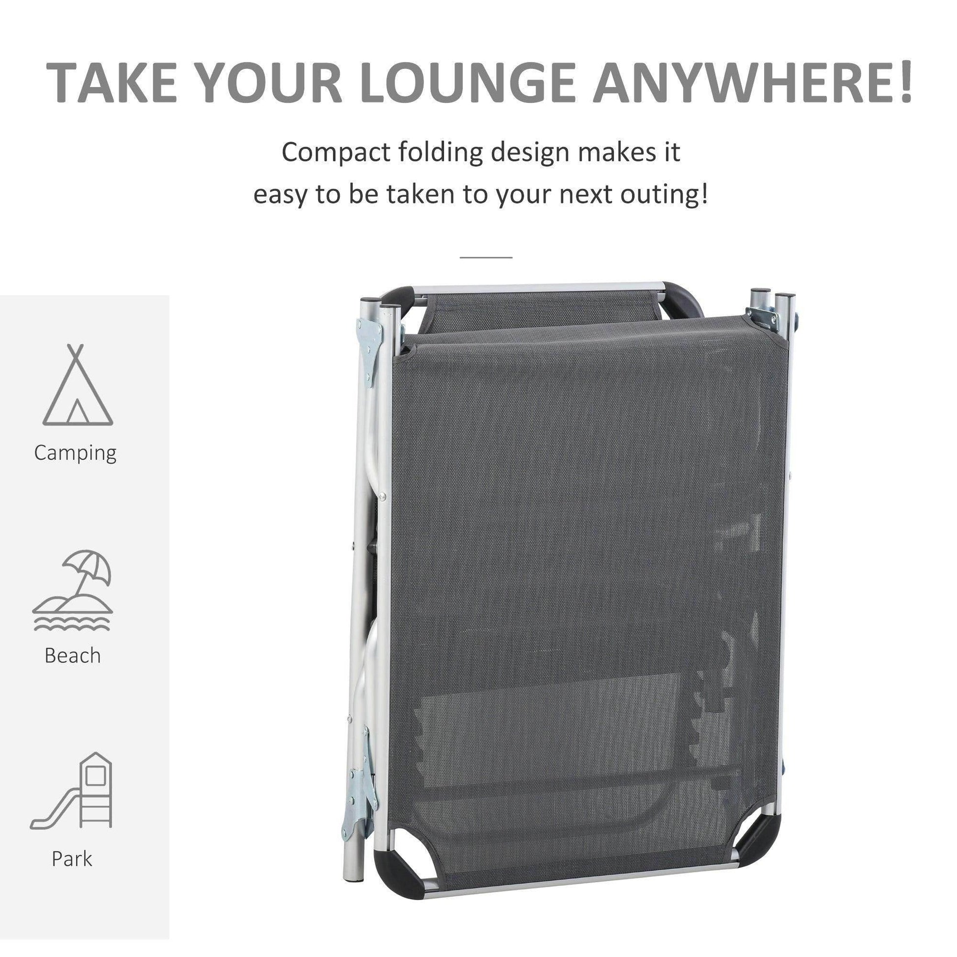 Outsunny Foldable Sun Lounger with Pillow - Aluminium Frame - ALL4U RETAILER LTD