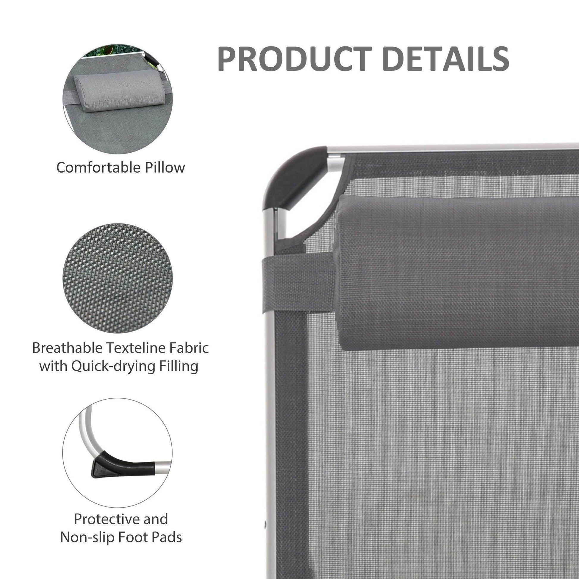 Outsunny Foldable Sun Lounger with Pillow - Aluminium Frame - ALL4U RETAILER LTD