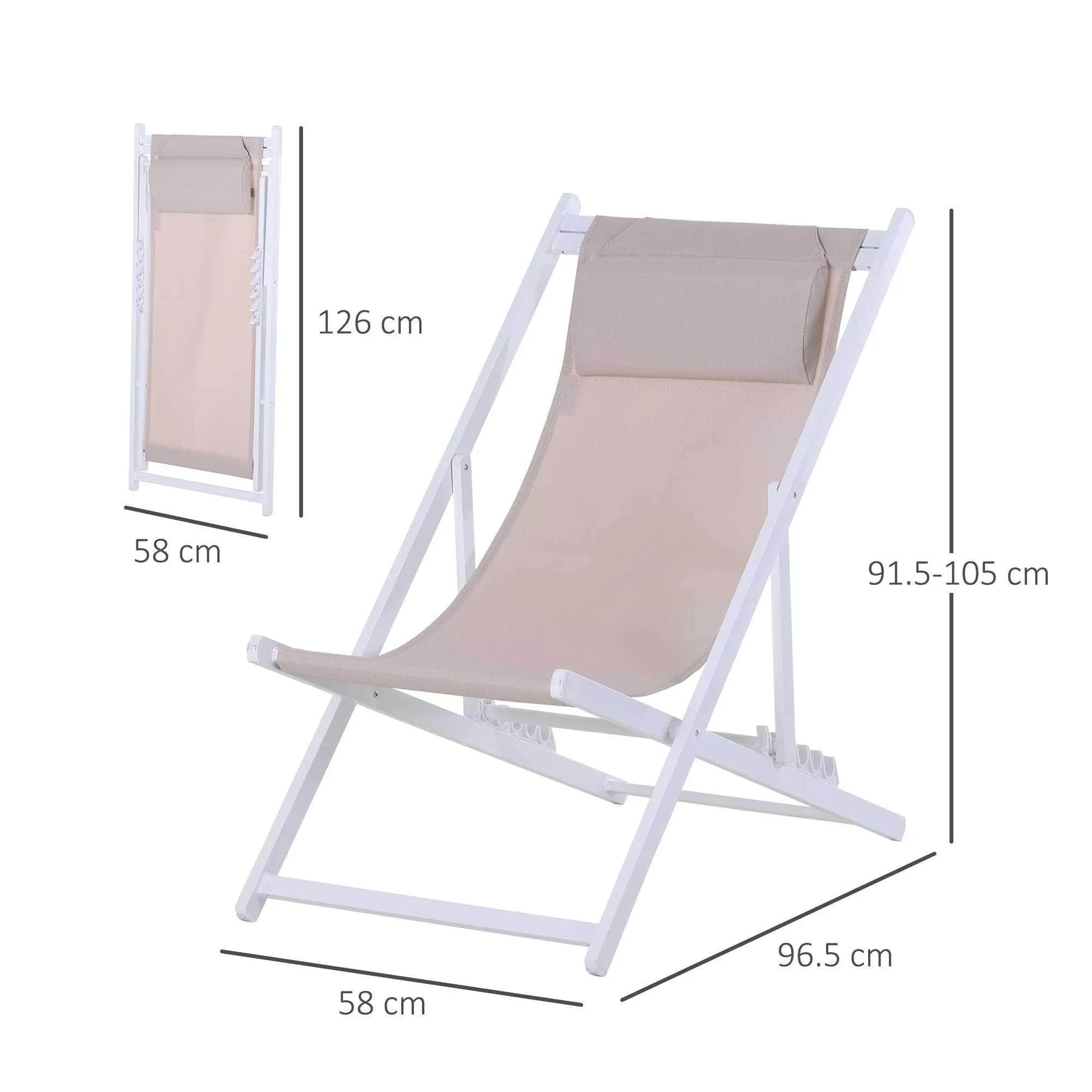 Outsunny Folding Beach Deck Chairs - Set of 2 - ALL4U RETAILER LTD