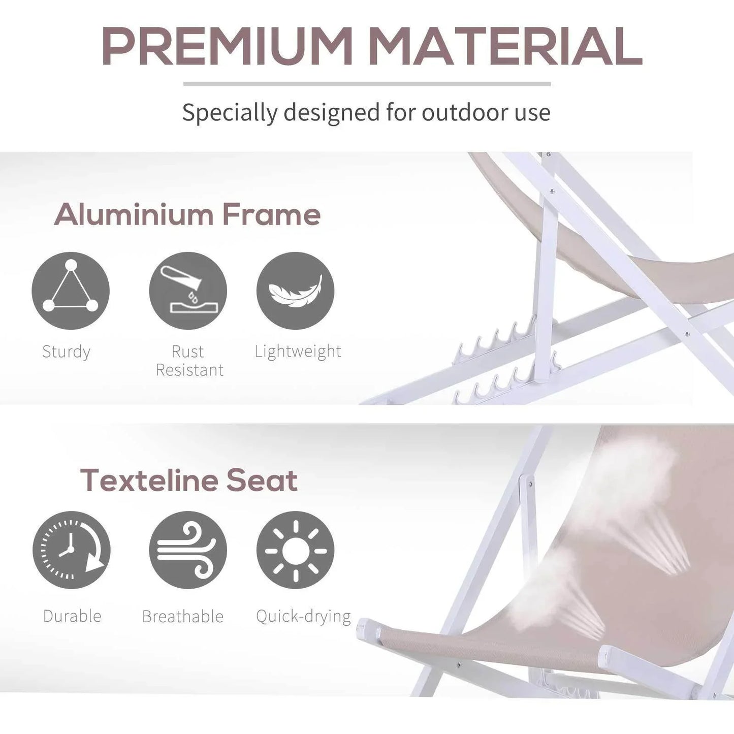 Outsunny Folding Beach Deck Chairs - Set of 2 - ALL4U RETAILER LTD