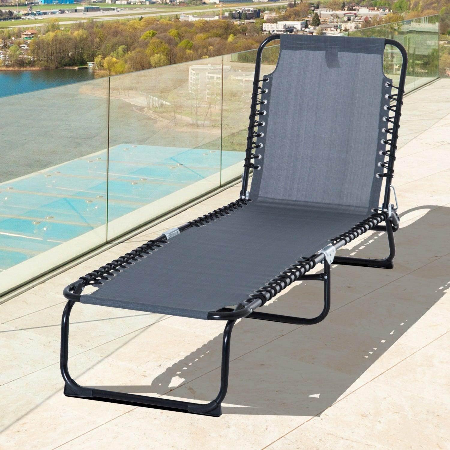 Outsunny Folding Sun Lounger - Grey - ALL4U RETAILER LTD