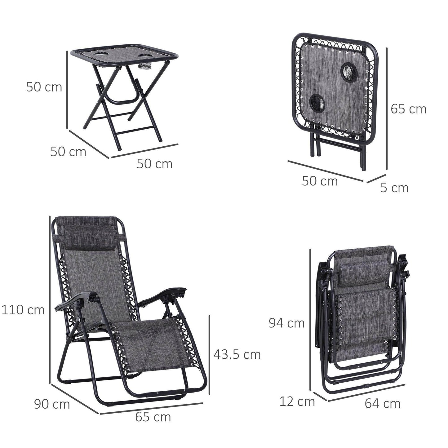 Outsunny Folding Zero Gravity Chairs and Table Set - ALL4U RETAILER LTD