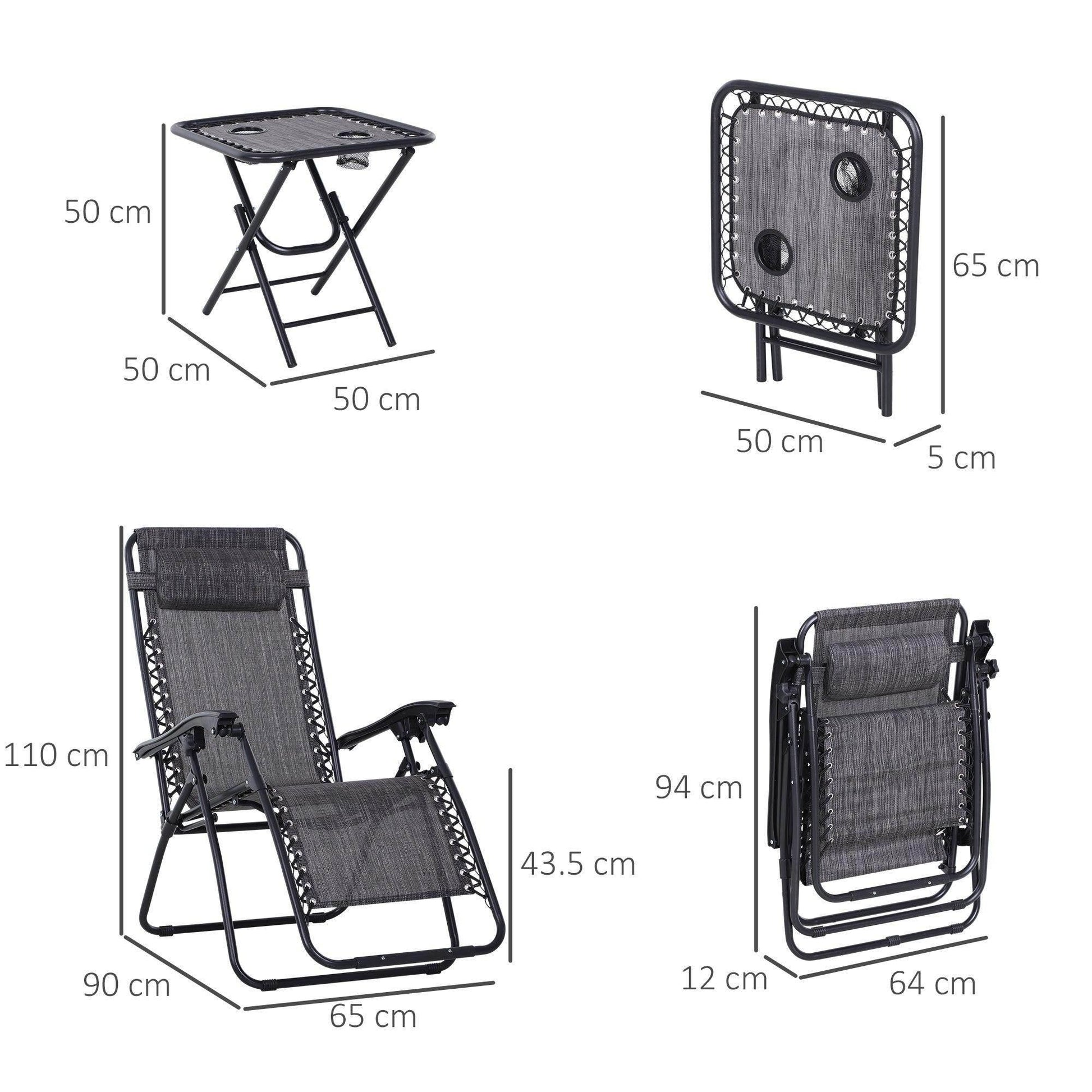 Outsunny Folding Zero Gravity Chairs and Table Set - ALL4U RETAILER LTD