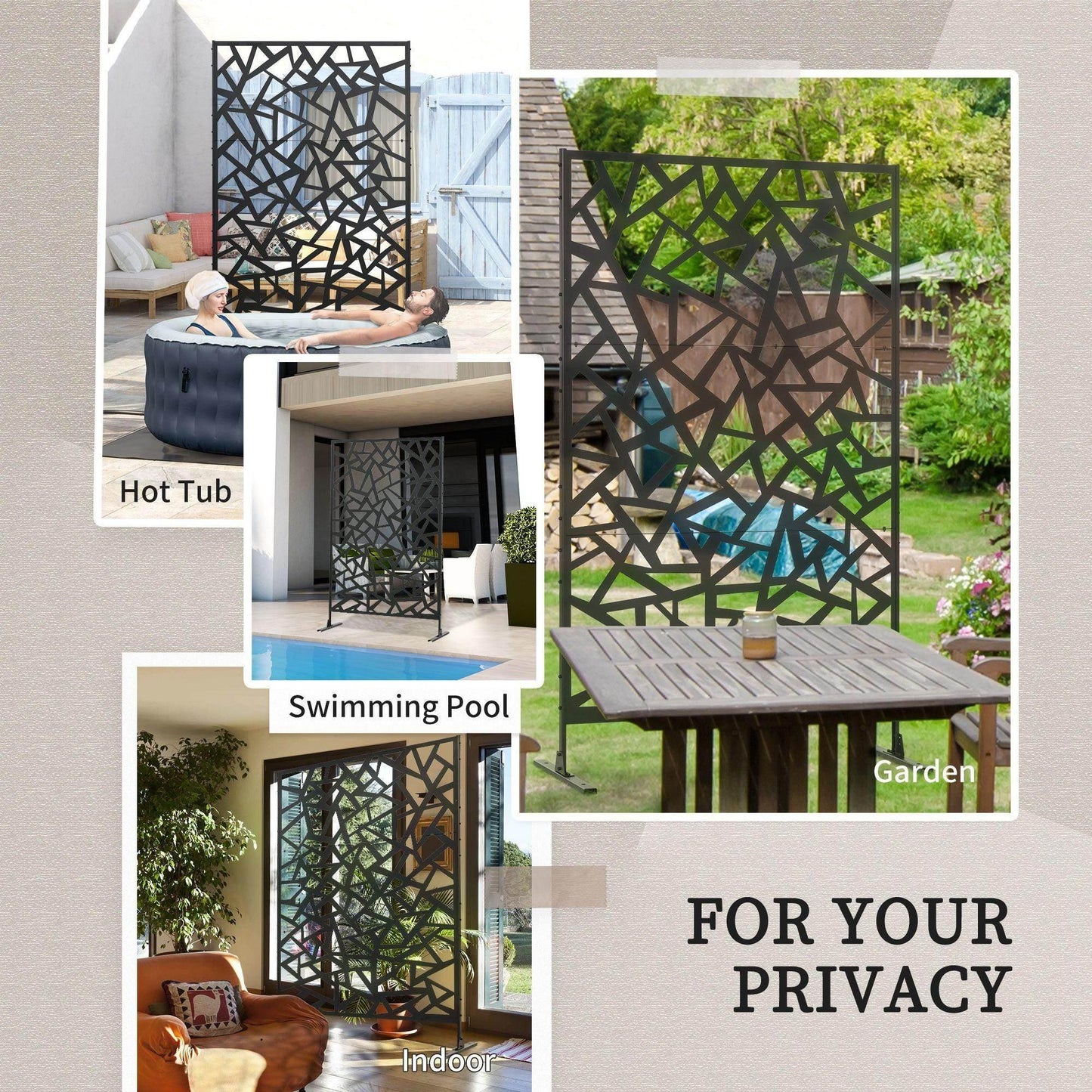 Outsunny Freestanding Garden Partition Screen Metal Decorative Outdoor Divider with Expansion Screws for Garden Patio Deck - ALL4U RETAILER LTD