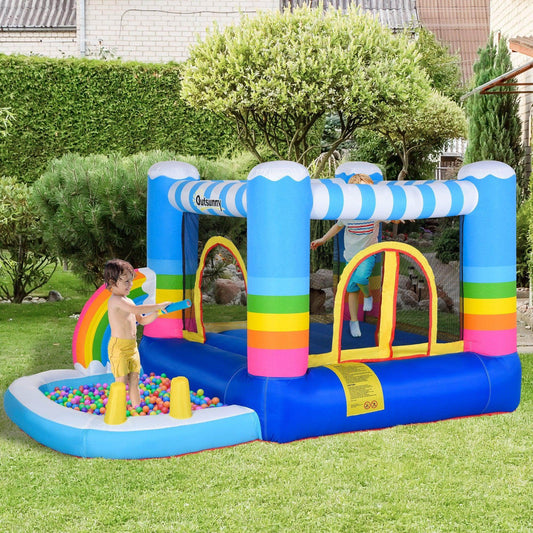Outsunny Fun-Filled Rainbow Kids Bouncy Castle with Pool - ALL4U RETAILER LTD