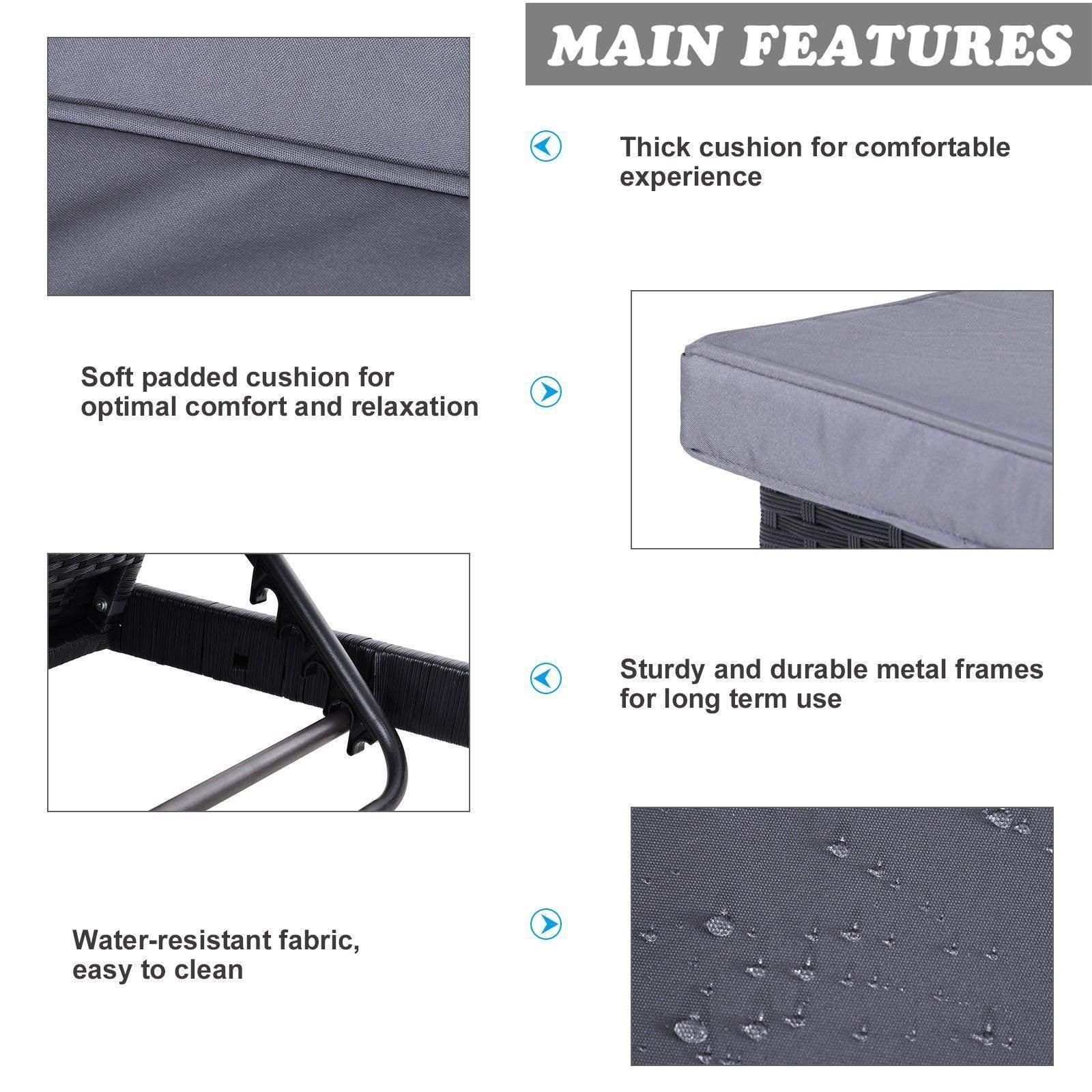 Outsunny Garden Double Rattan Sun Lounger - Black - ALL4U RETAILER LTD