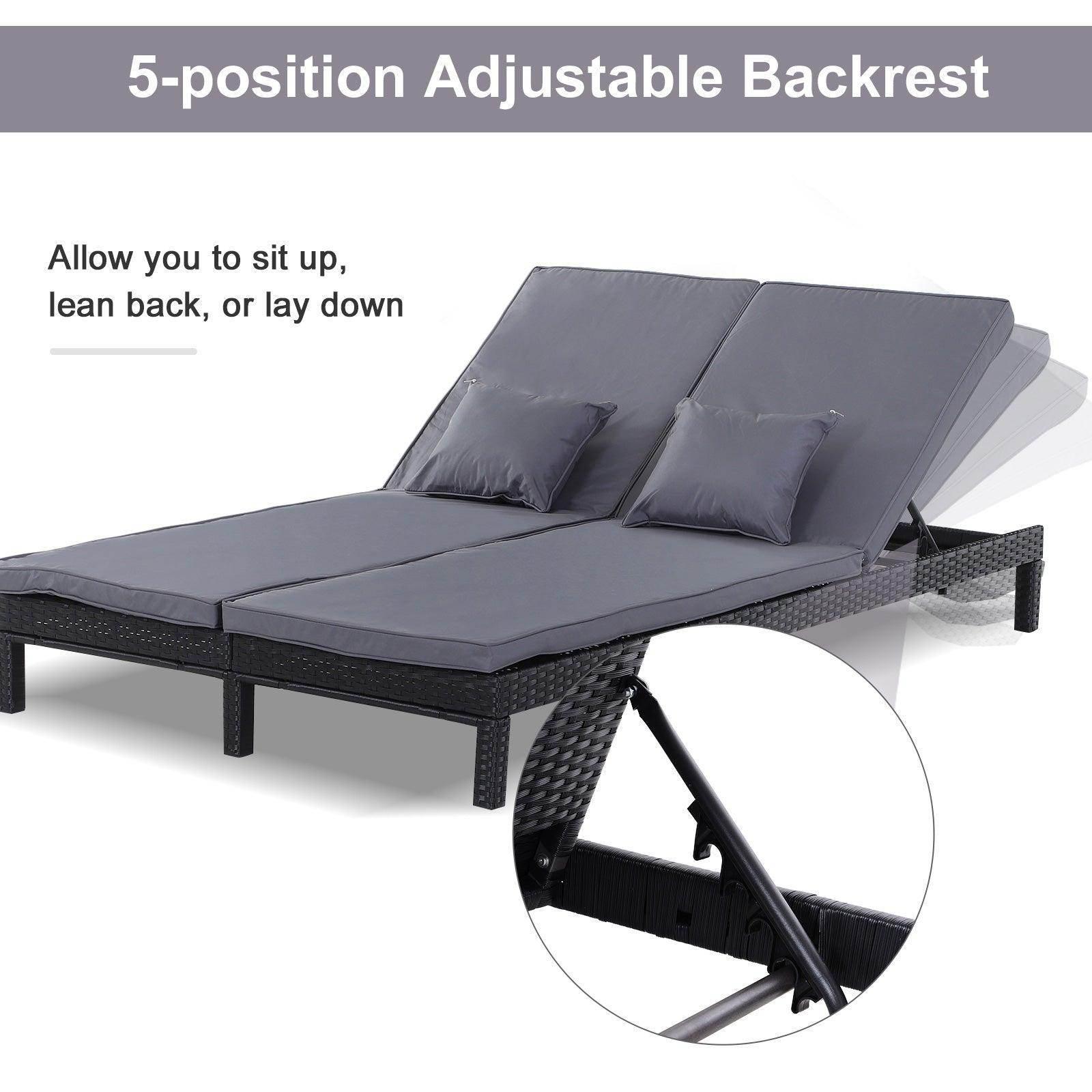 Outsunny Garden Double Rattan Sun Lounger - Black - ALL4U RETAILER LTD