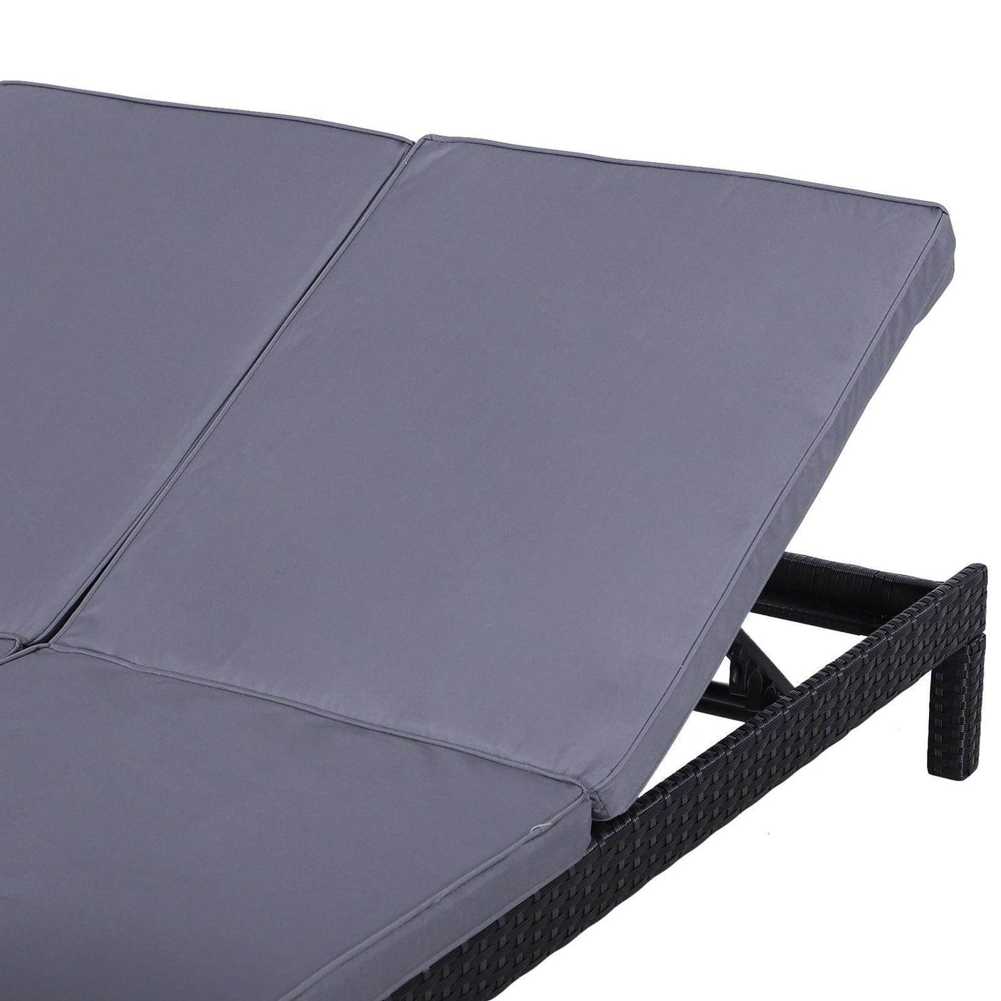 Outsunny Garden Double Rattan Sun Lounger - Black - ALL4U RETAILER LTD