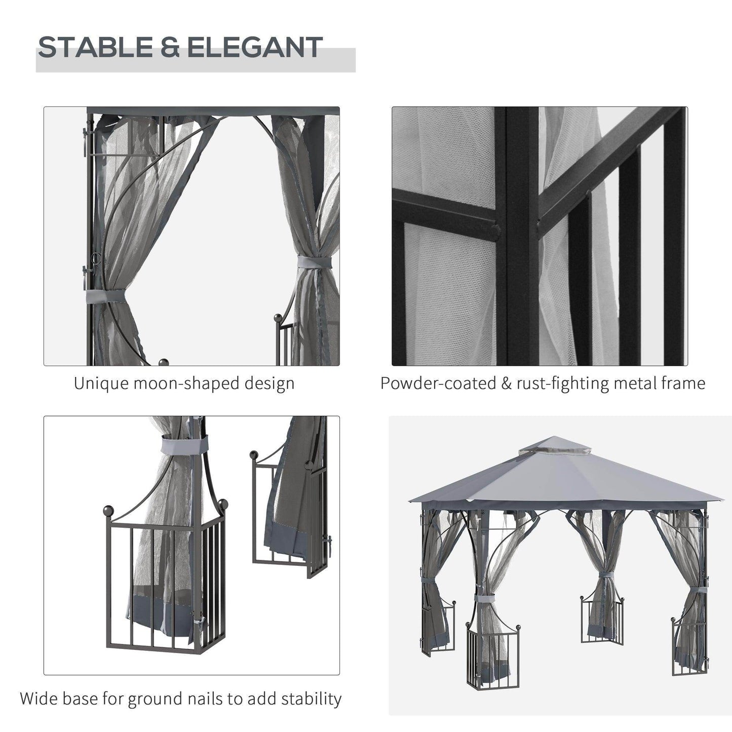 Outsunny Garden Gazebo - Shade Shelter for Outdoor Events - ALL4U RETAILER LTD