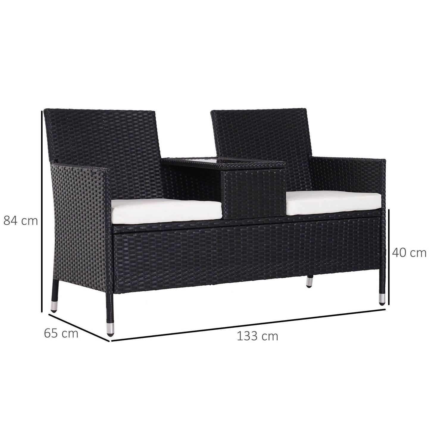 Outsunny Garden Rattan Love Seat with Cushions - ALL4U RETAILER LTD
