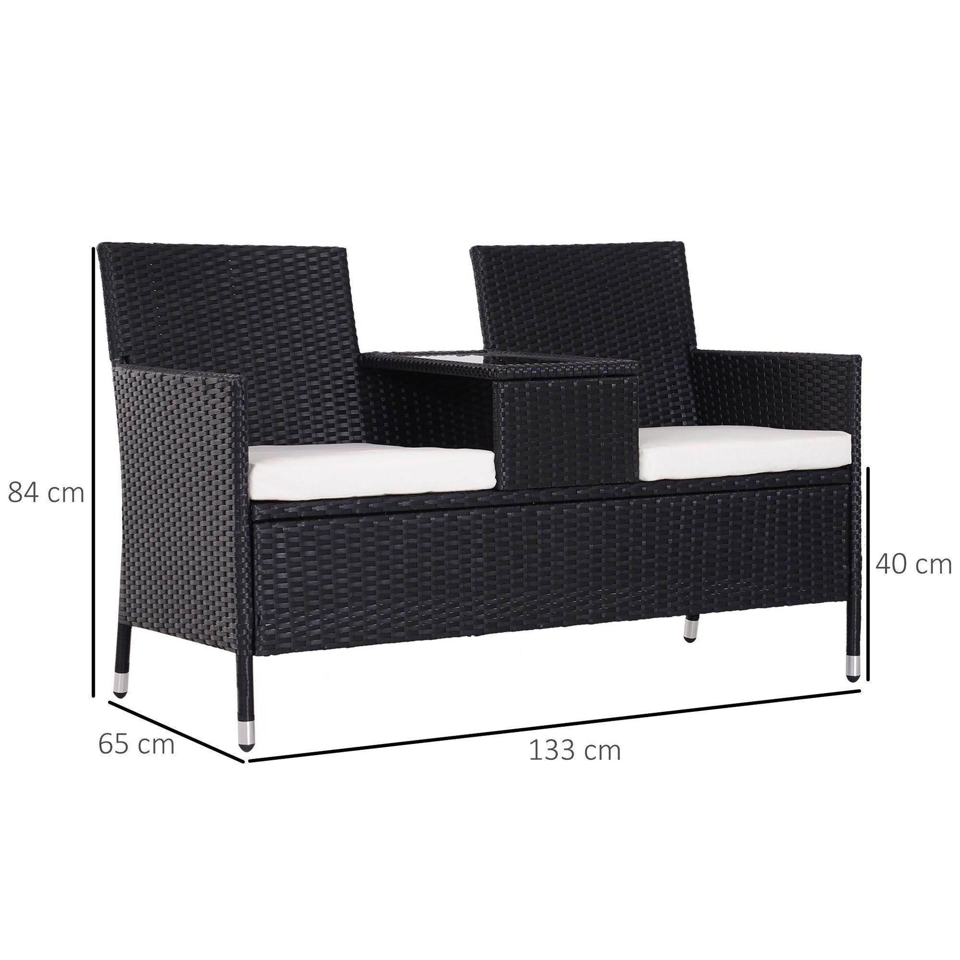 Outsunny Garden Rattan Love Seat with Cushions - ALL4U RETAILER LTD