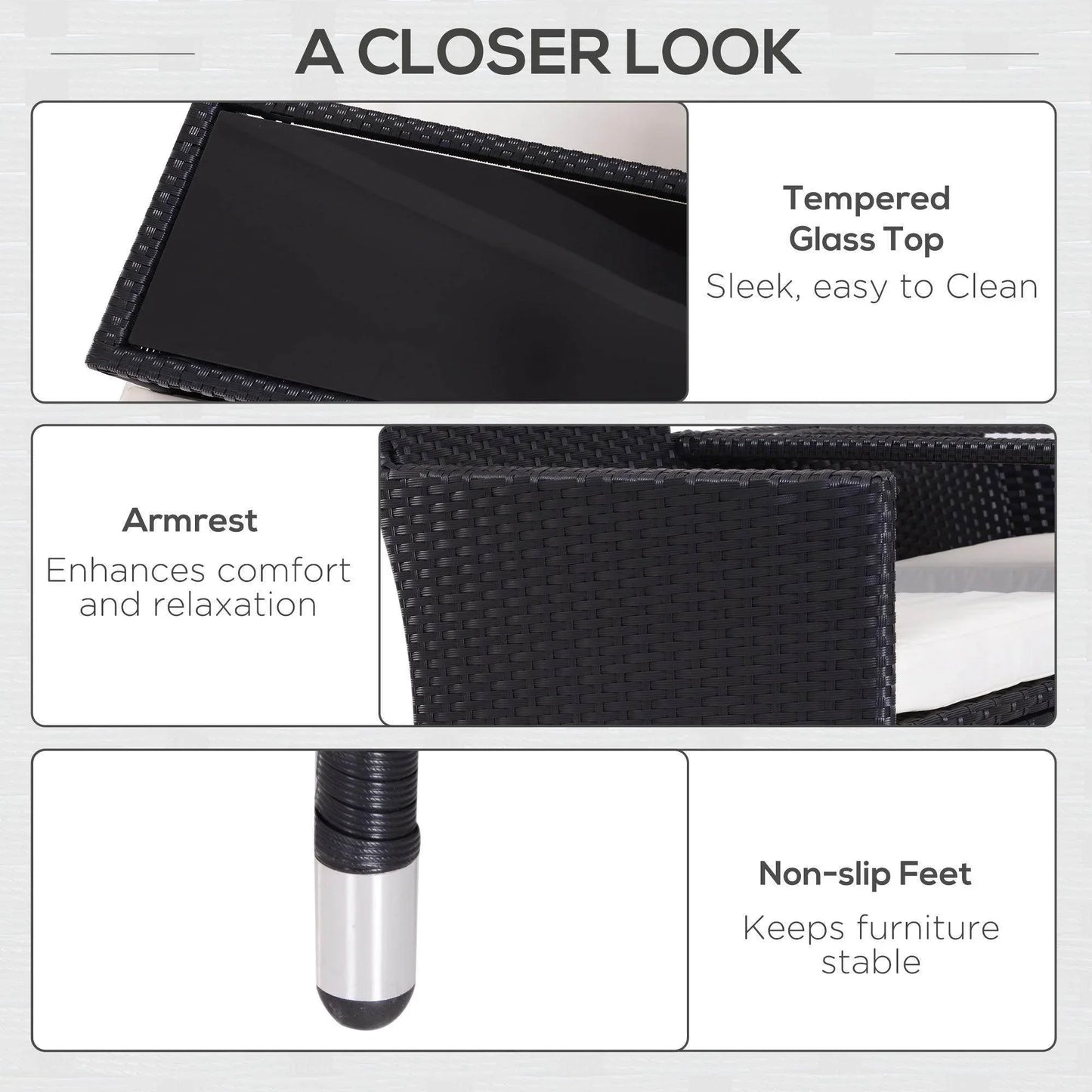 Outsunny Garden Rattan Love Seat with Cushions - ALL4U RETAILER LTD