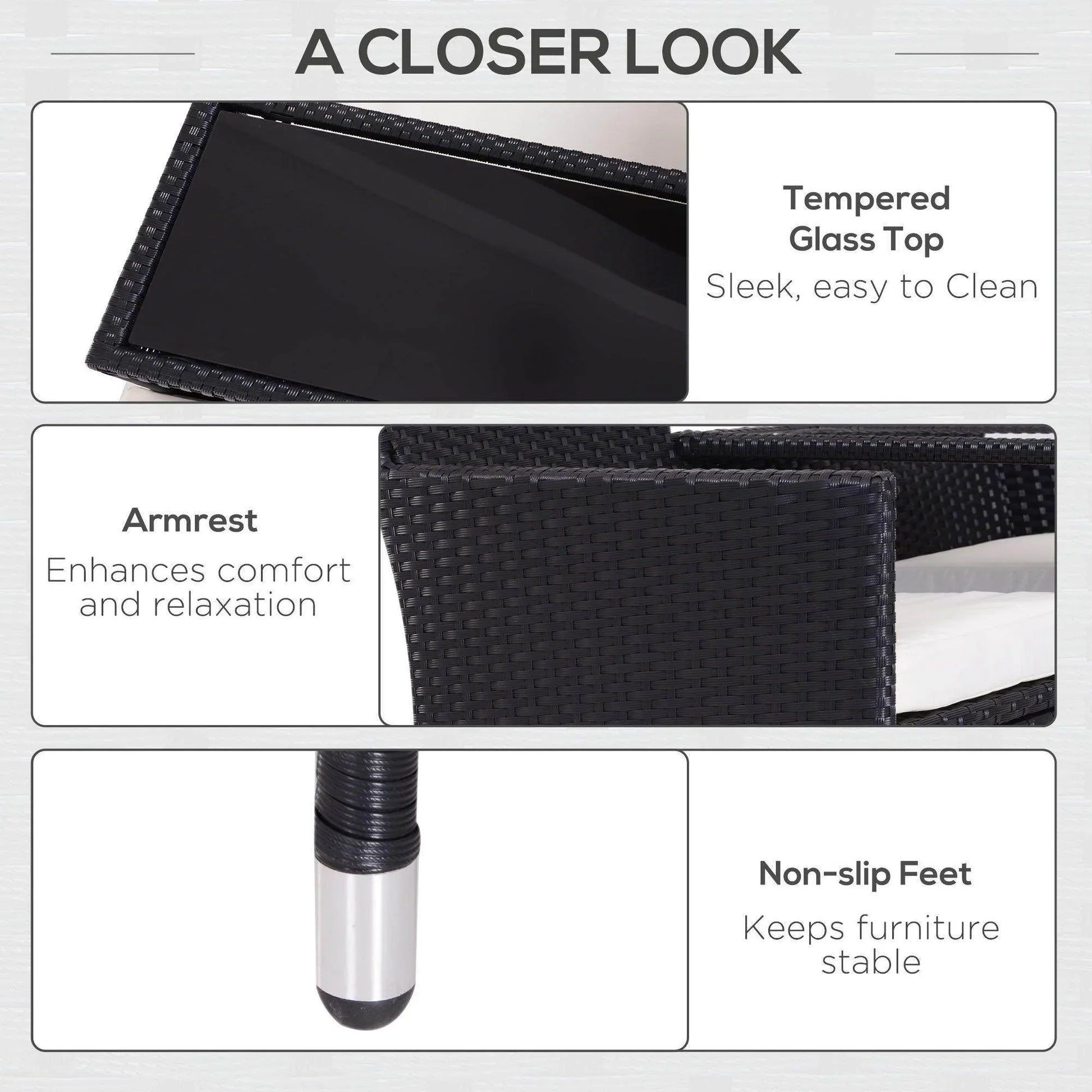 Outsunny Garden Rattan Love Seat with Cushions - ALL4U RETAILER LTD