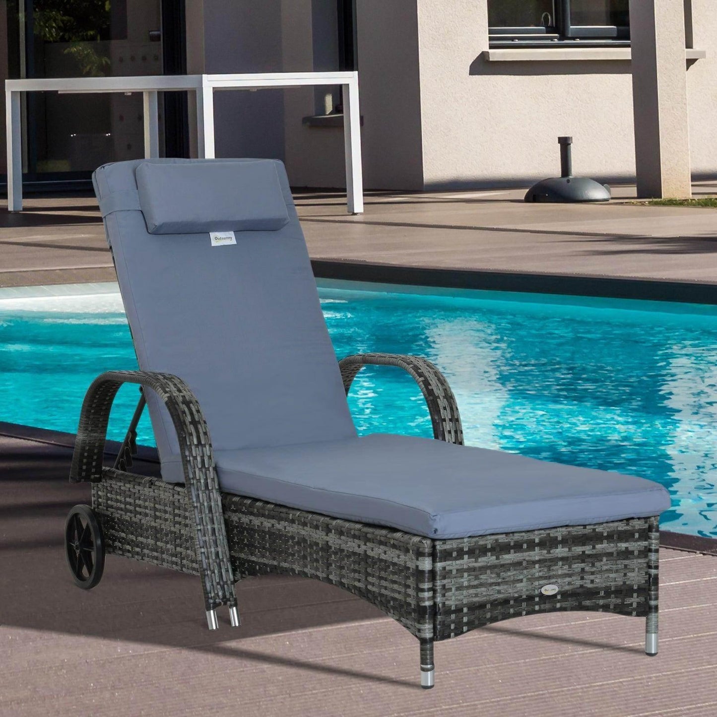 Outsunny Garden Sun Lounger Recliner Bed - Grey - ALL4U RETAILER LTD