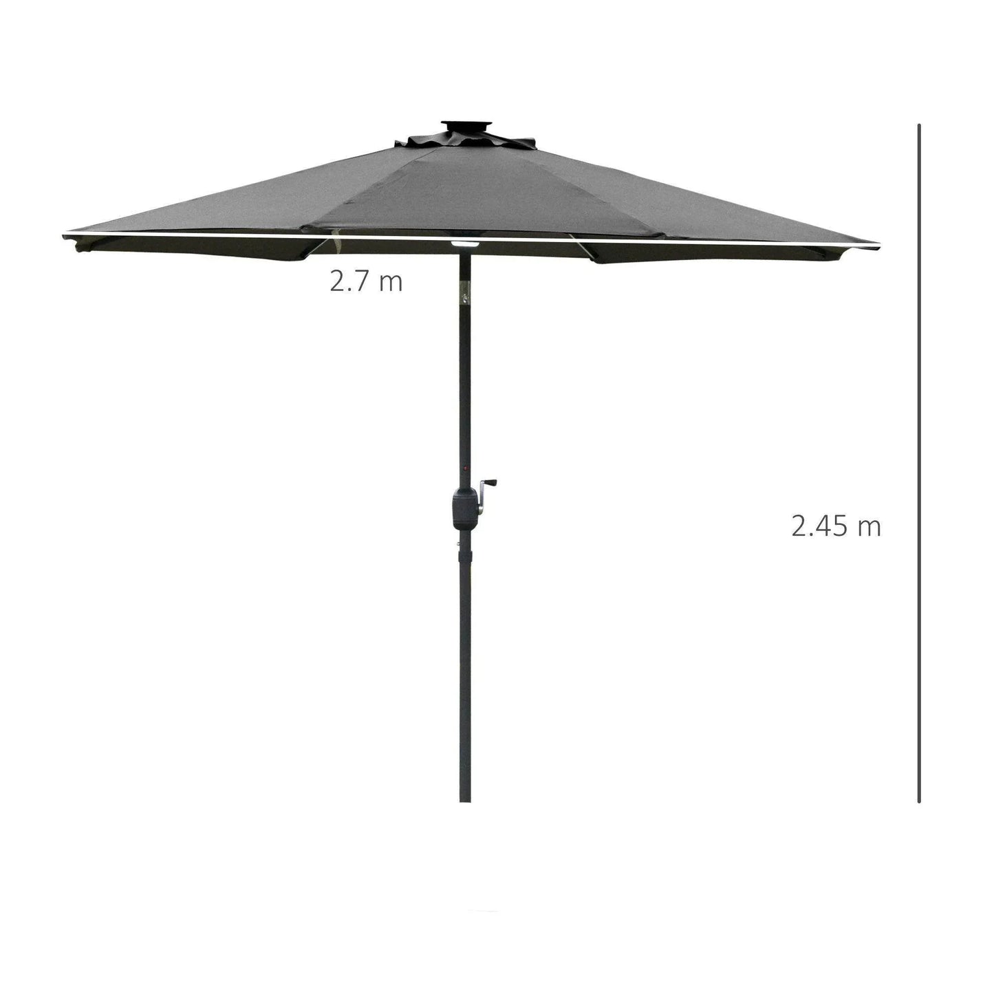 Outsunny Garden Umbrella with Solar Light - Grey - ALL4U RETAILER LTD