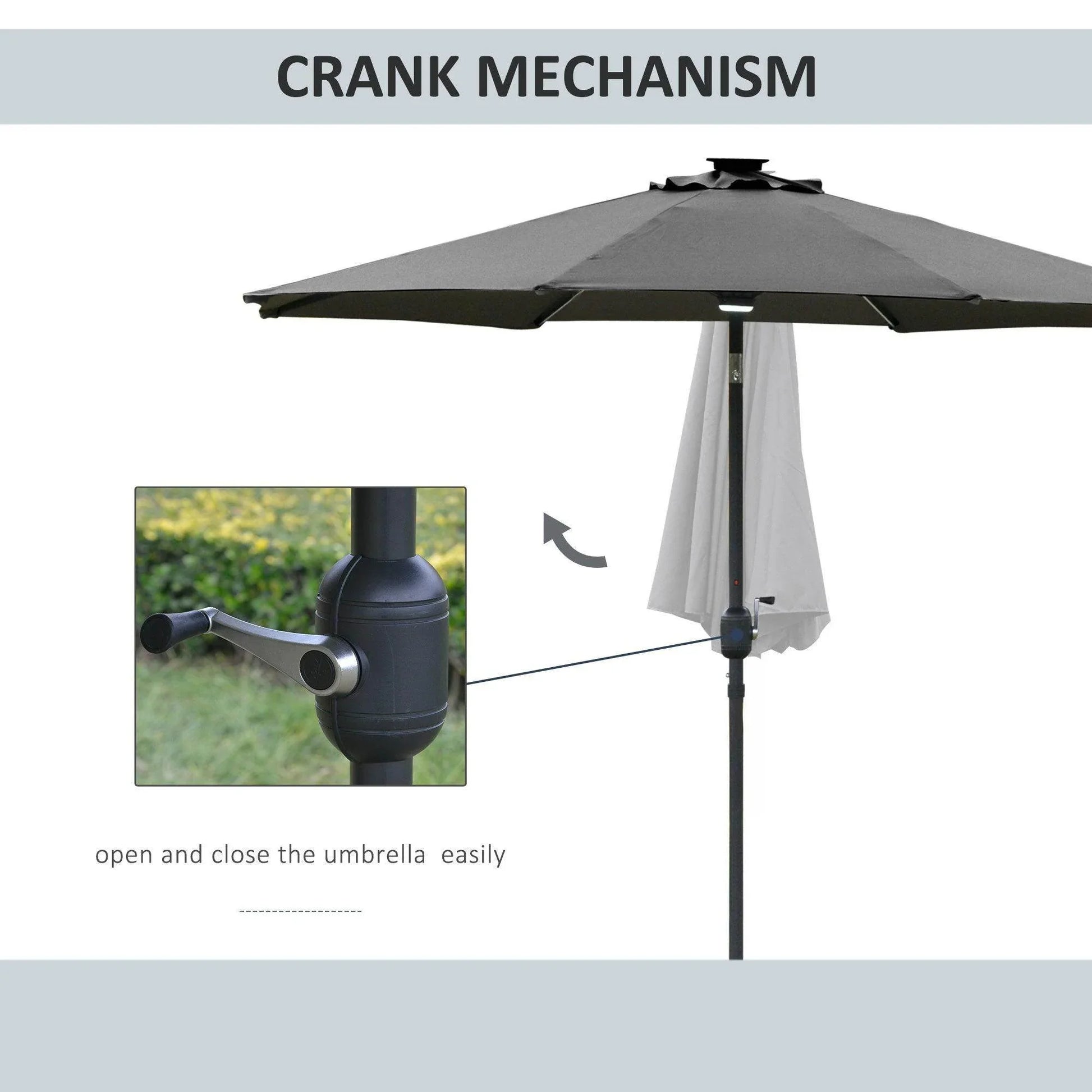 Outsunny Garden Umbrella with Solar Light - Grey - ALL4U RETAILER LTD