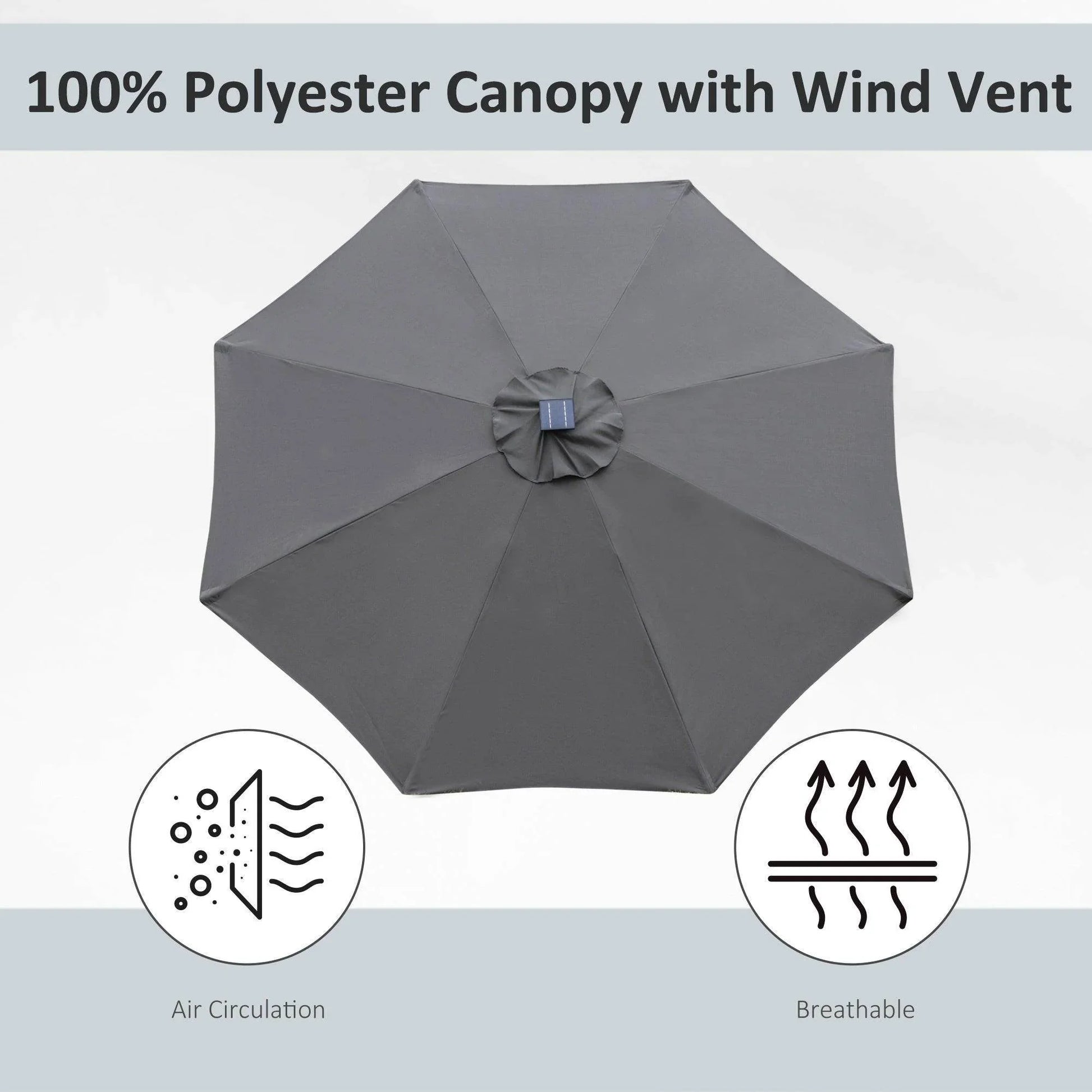 Outsunny Garden Umbrella with Solar Light - Grey - ALL4U RETAILER LTD