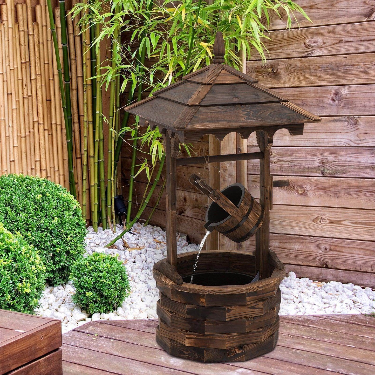 Outsunny Garden Wishing Well Waterfall - Rustic Fir Wood - ALL4U RETAILER LTD