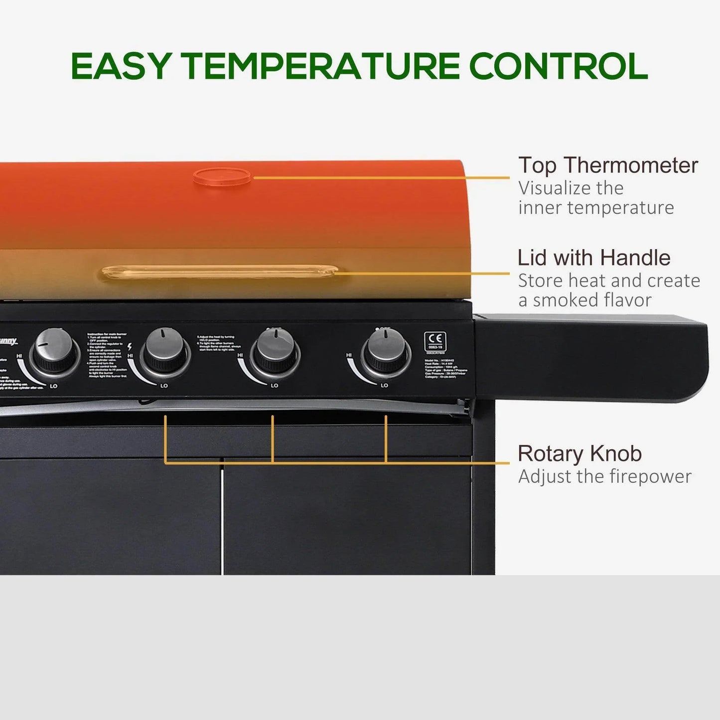 Outsunny Gas BBQ Trolley with Smoker and Side Burner - ALL4U RETAILER LTD