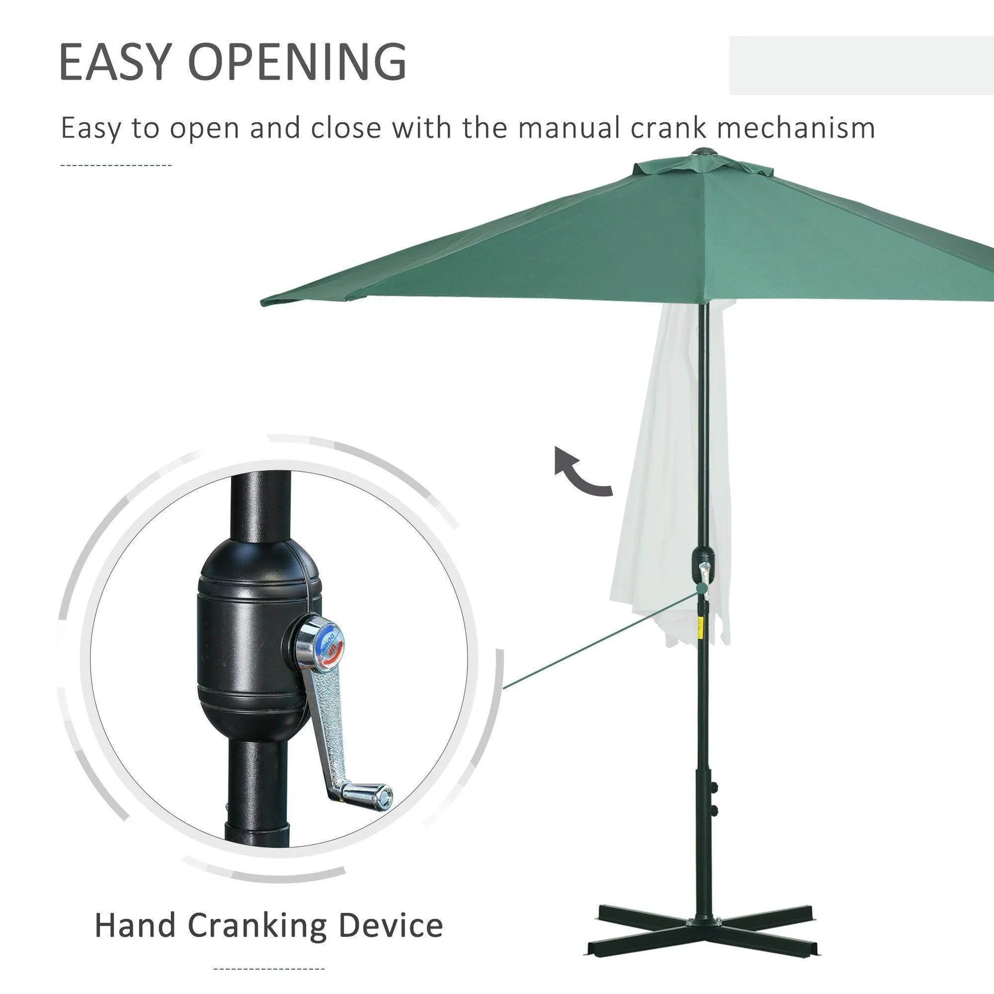 Outsunny Green Half Parasol Umbrella - 3m Semi Round Patio Shade - ALL4U RETAILER LTD