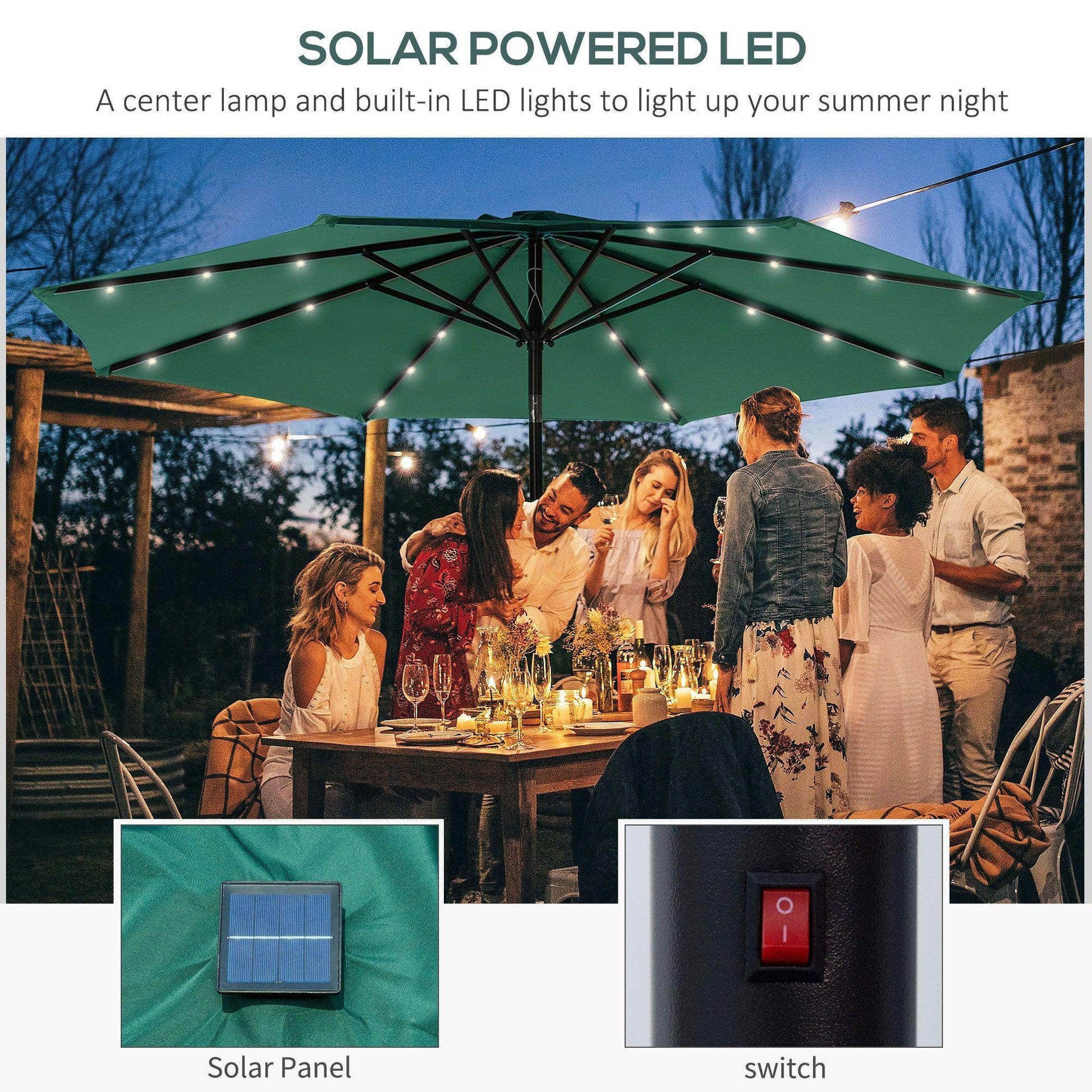 Outsunny Green Patio Umbrella with LED Lights - ALL4U RETAILER LTD