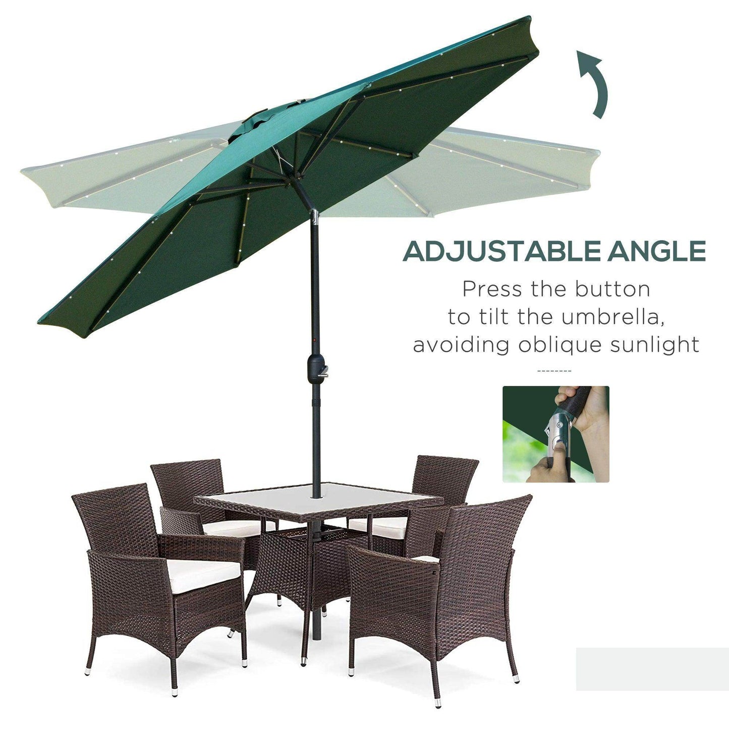 Outsunny Green Patio Umbrella with LED Lights - ALL4U RETAILER LTD