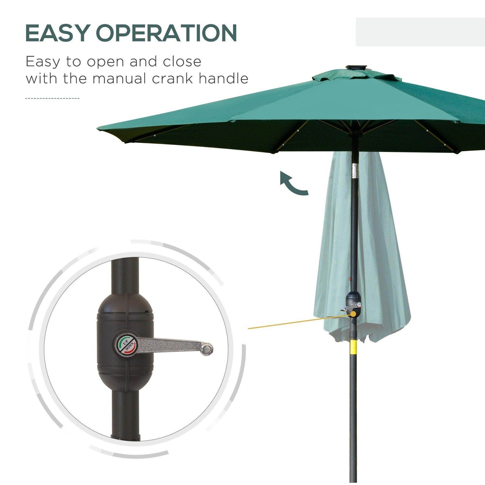 Outsunny Green Patio Umbrella with LED Lights - ALL4U RETAILER LTD