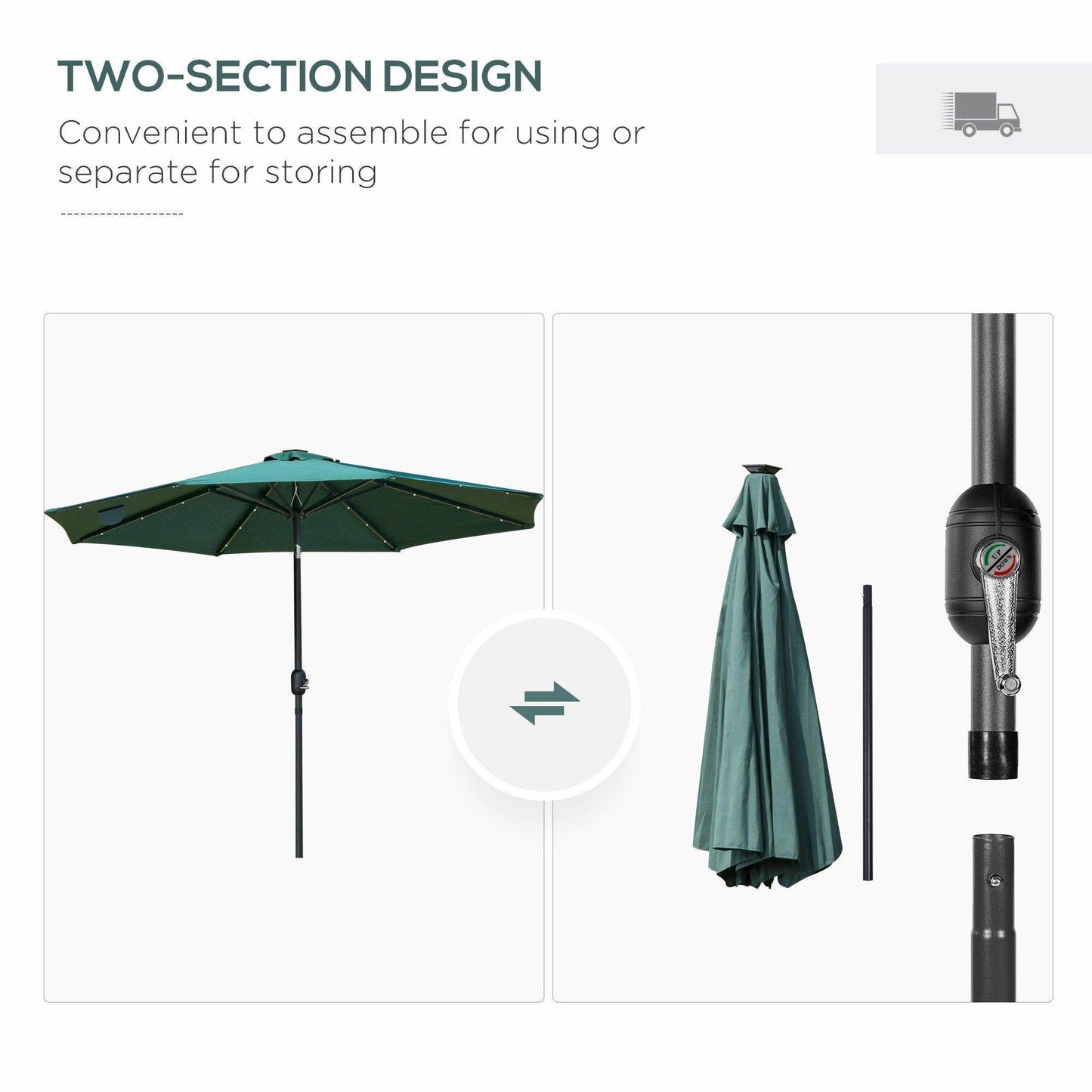 Outsunny Green Patio Umbrella with LED Lights - ALL4U RETAILER LTD