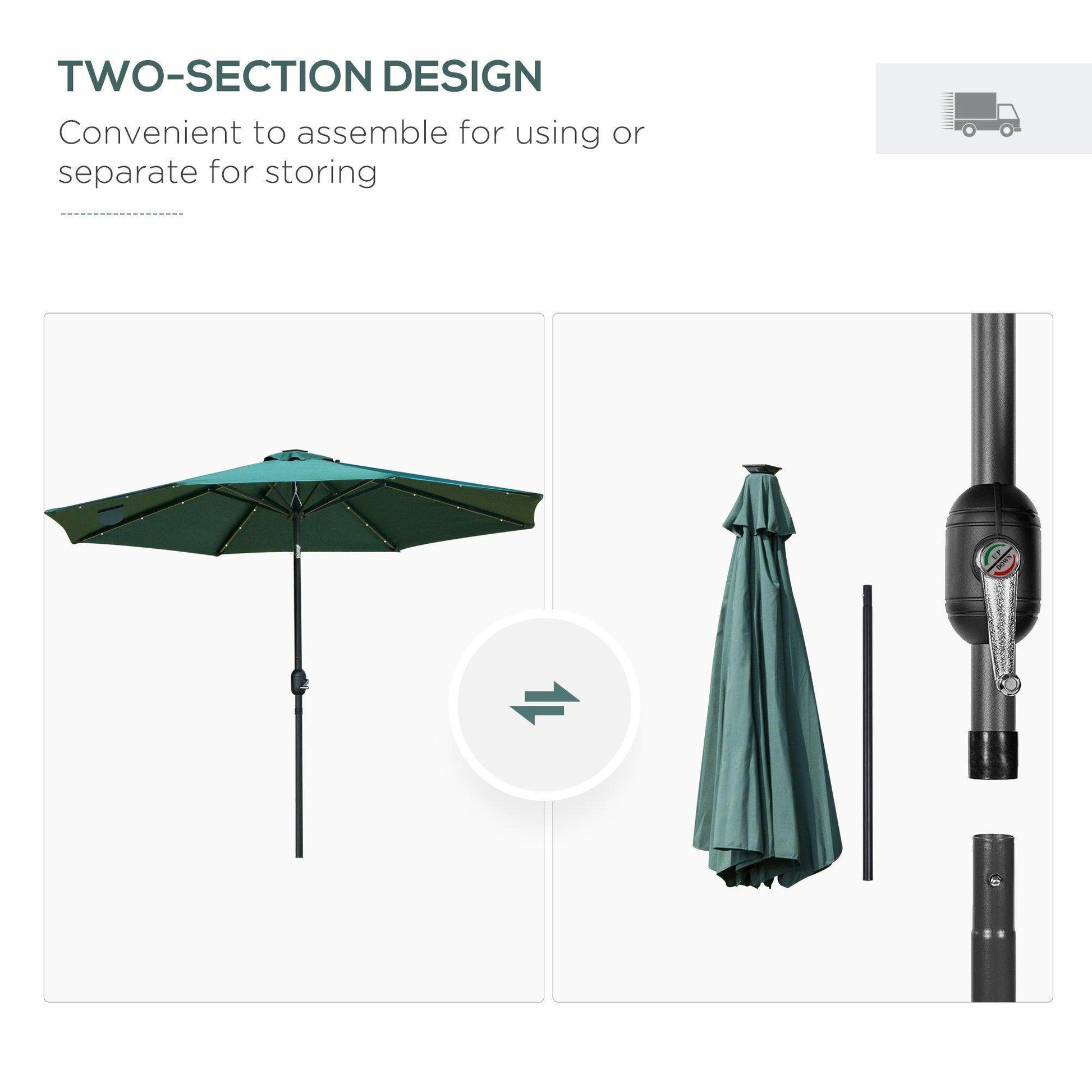Outsunny Green Patio Umbrella with LED Lights - ALL4U RETAILER LTD