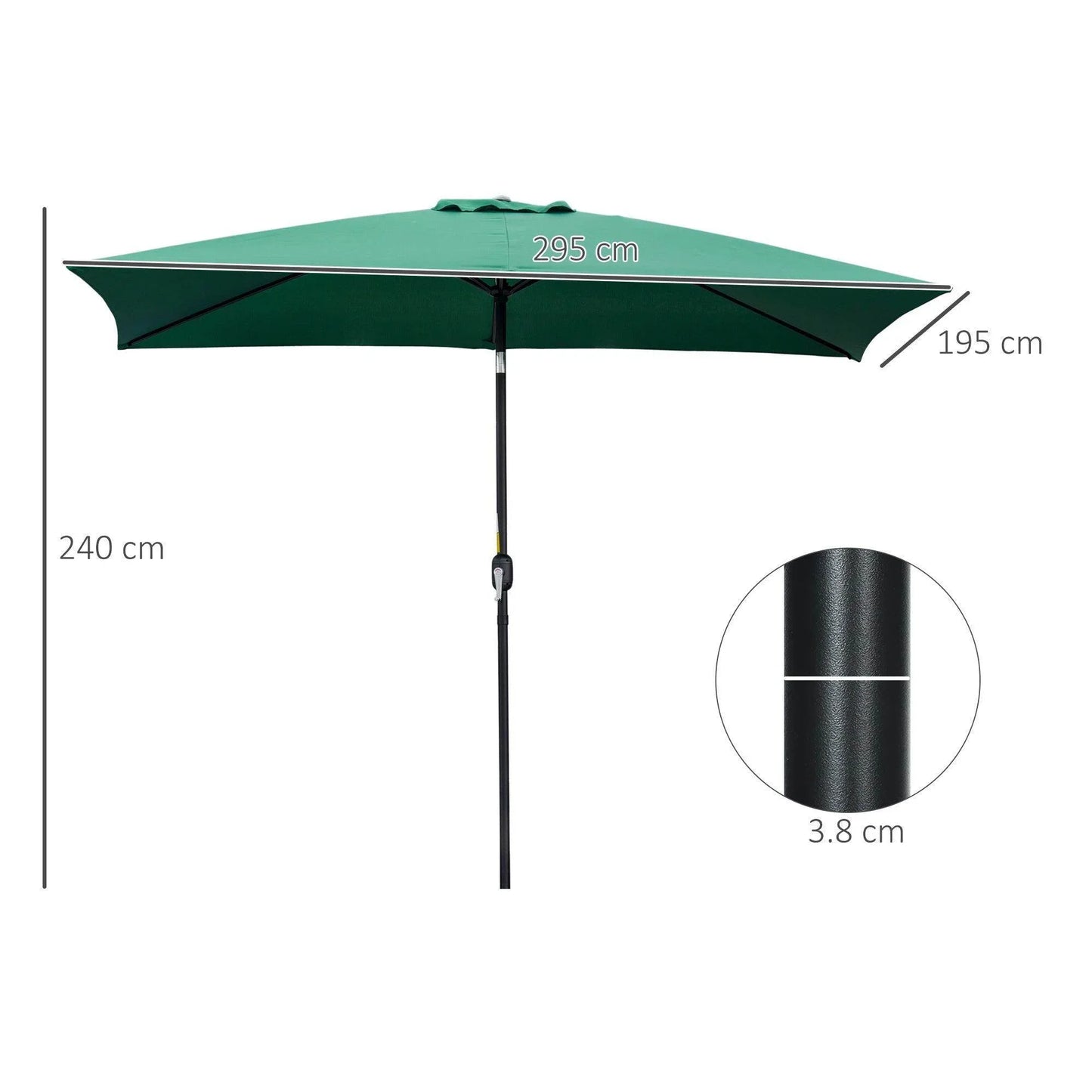 Outsunny Green Patio Umbrella with Tilt Crank - 3x2m - ALL4U RETAILER LTD