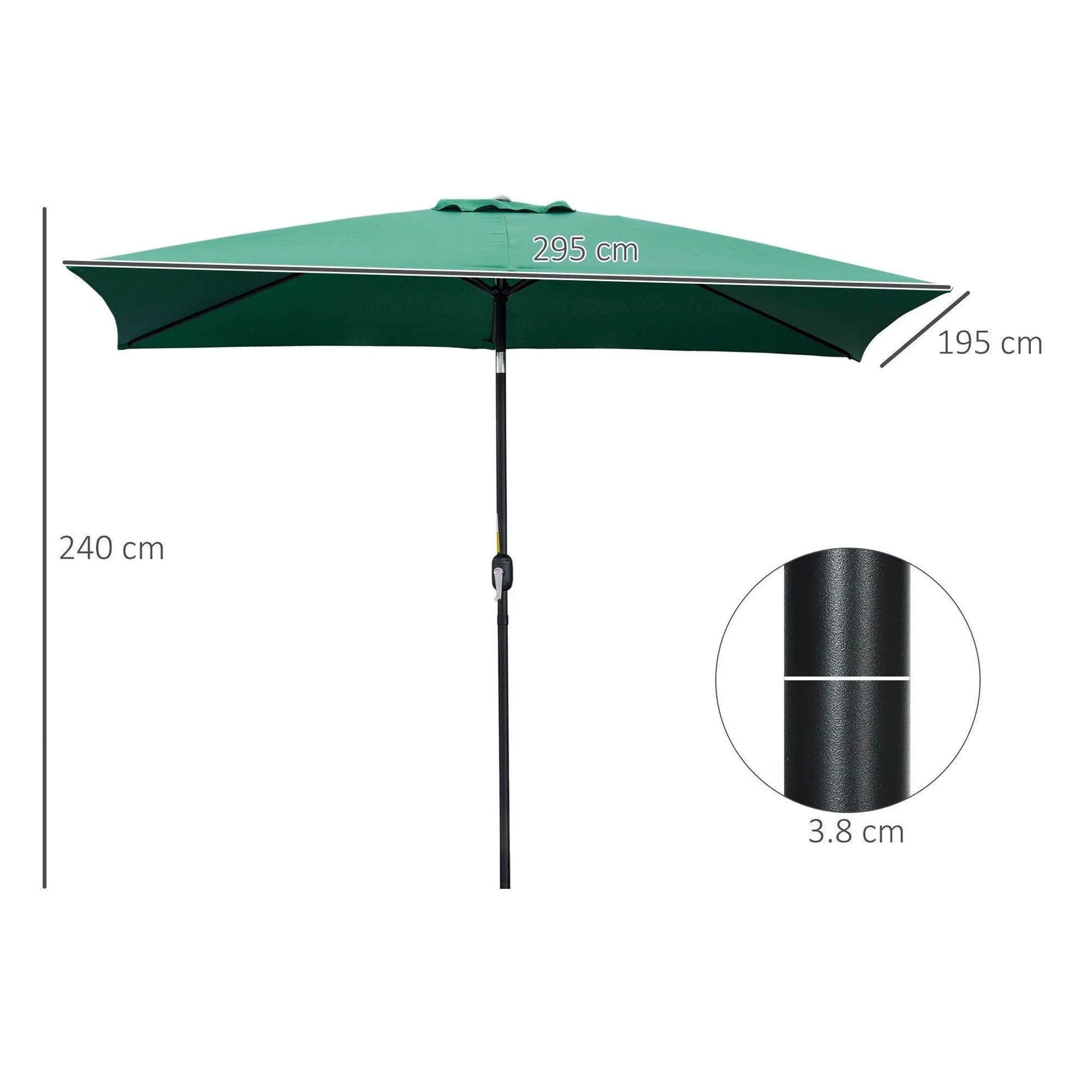 Outsunny Green Patio Umbrella with Tilt Crank - 3x2m - ALL4U RETAILER LTD
