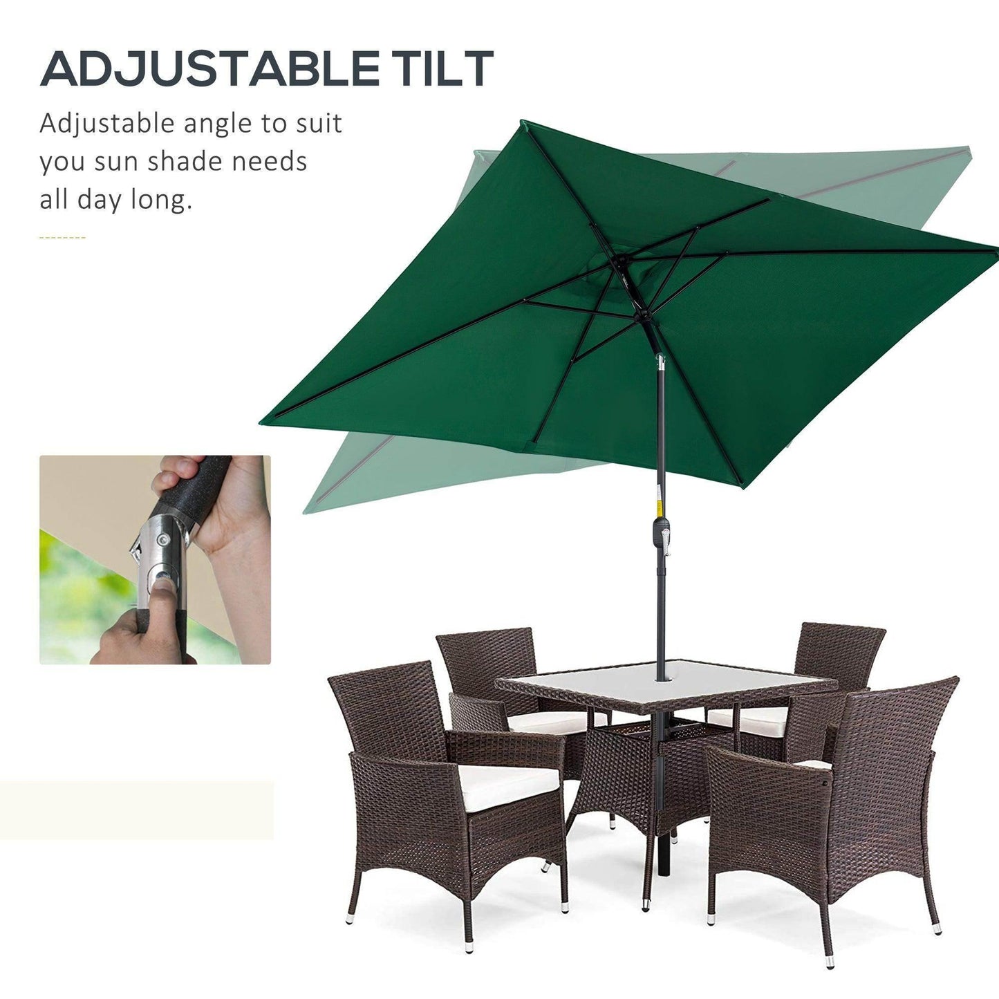 Outsunny Green Patio Umbrella with Tilt Crank - 3x2m - ALL4U RETAILER LTD