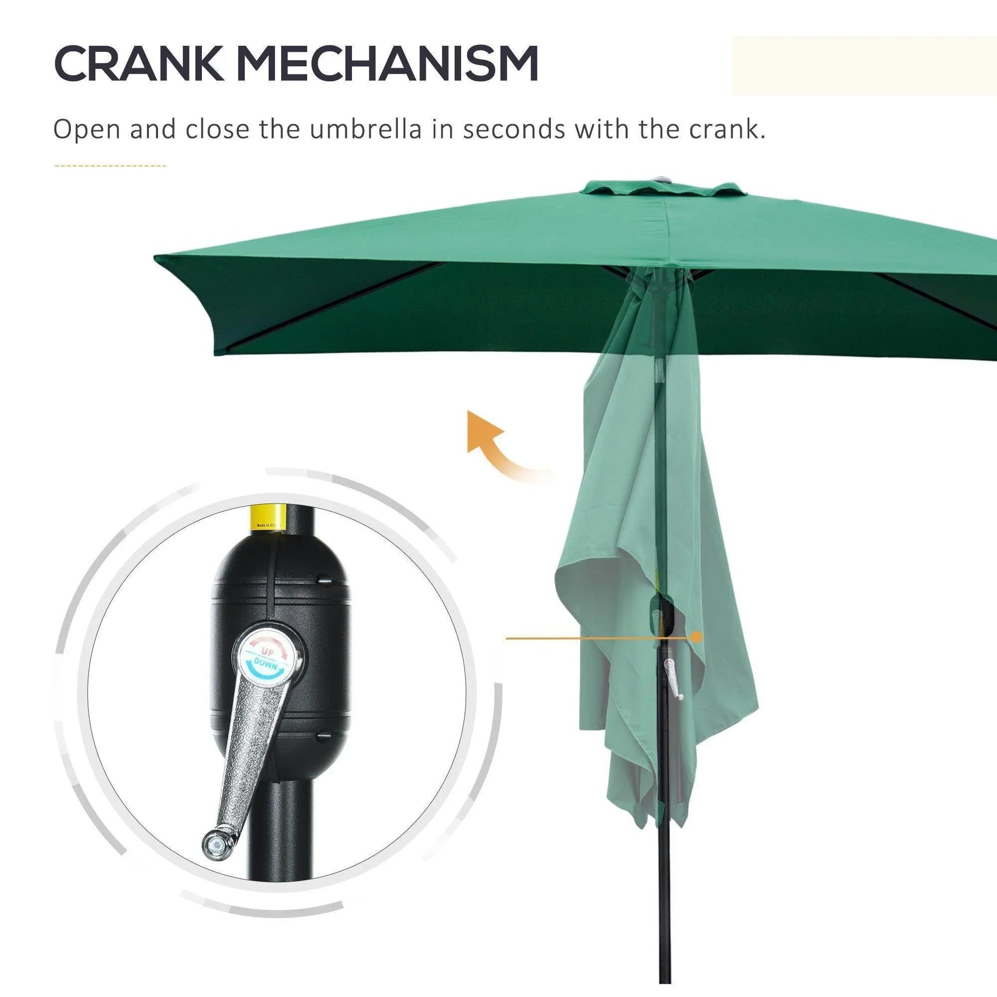 Outsunny Green Patio Umbrella with Tilt Crank - 3x2m - ALL4U RETAILER LTD
