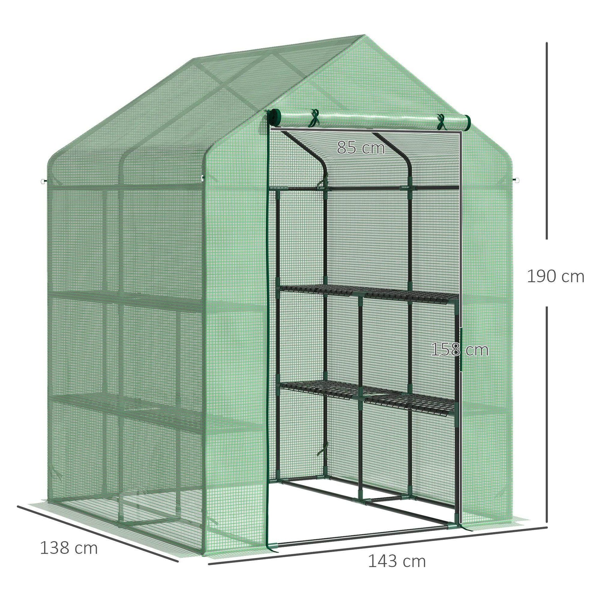 Outsunny Greenhouse with Shelves - 143x138x190cm - ALL4U RETAILER LTD