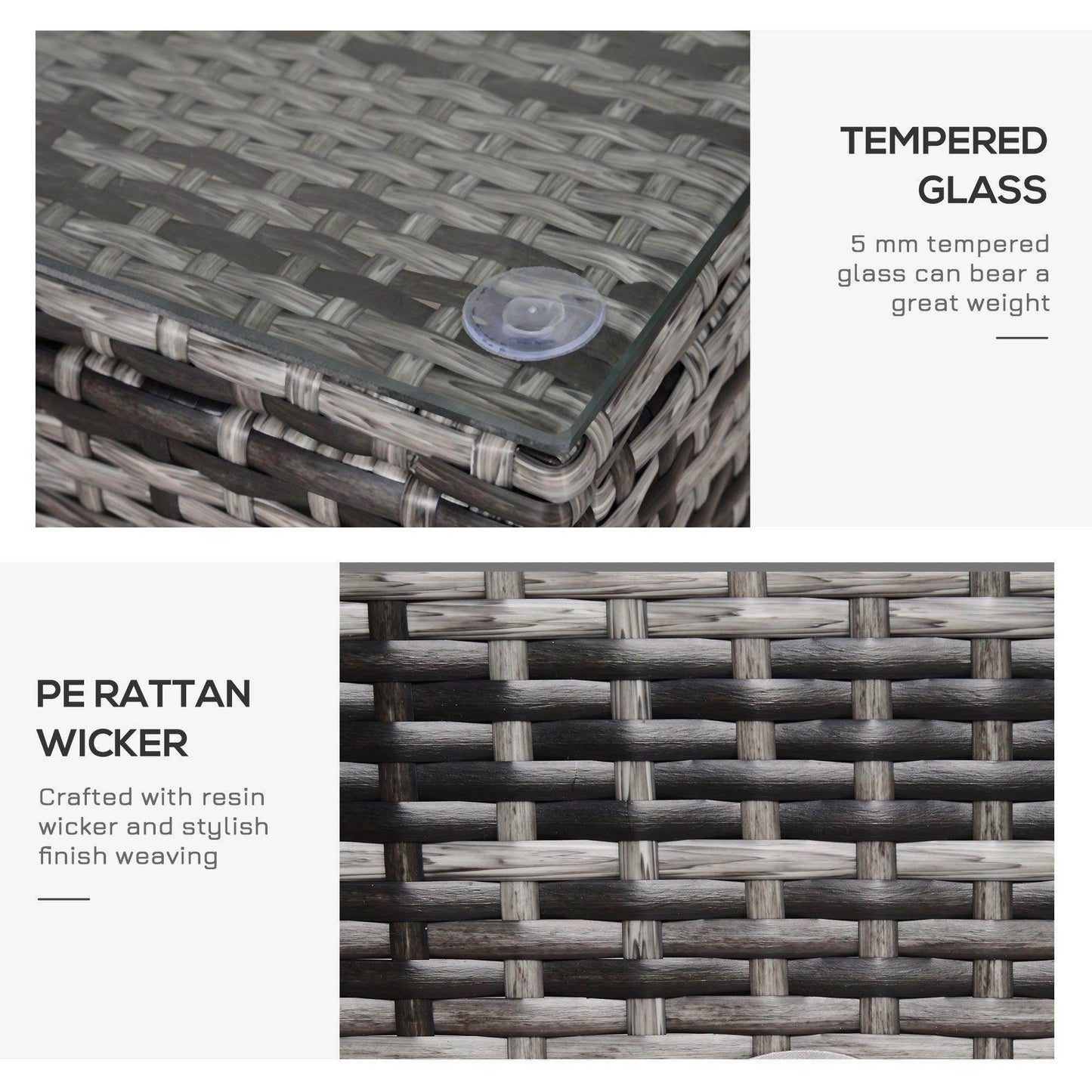 Outsunny Grey Rattan Patio Coffee Table with Glass Top - ALL4U RETAILER LTD