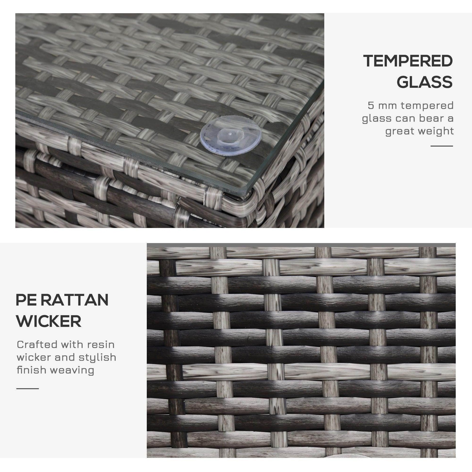 Outsunny Grey Rattan Patio Coffee Table with Glass Top - ALL4U RETAILER LTD