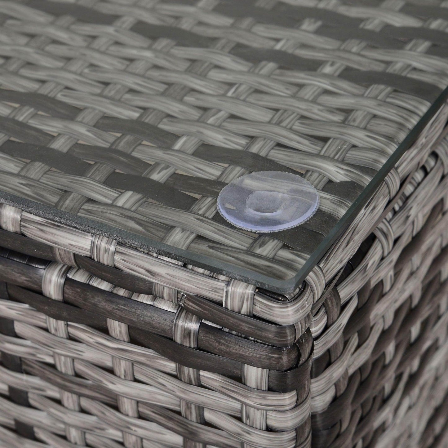 Outsunny Grey Rattan Patio Coffee Table with Glass Top - ALL4U RETAILER LTD