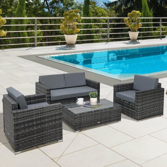 Outsunny Grey Rattan Patio Sofa Set - ALL4U RETAILER LTD