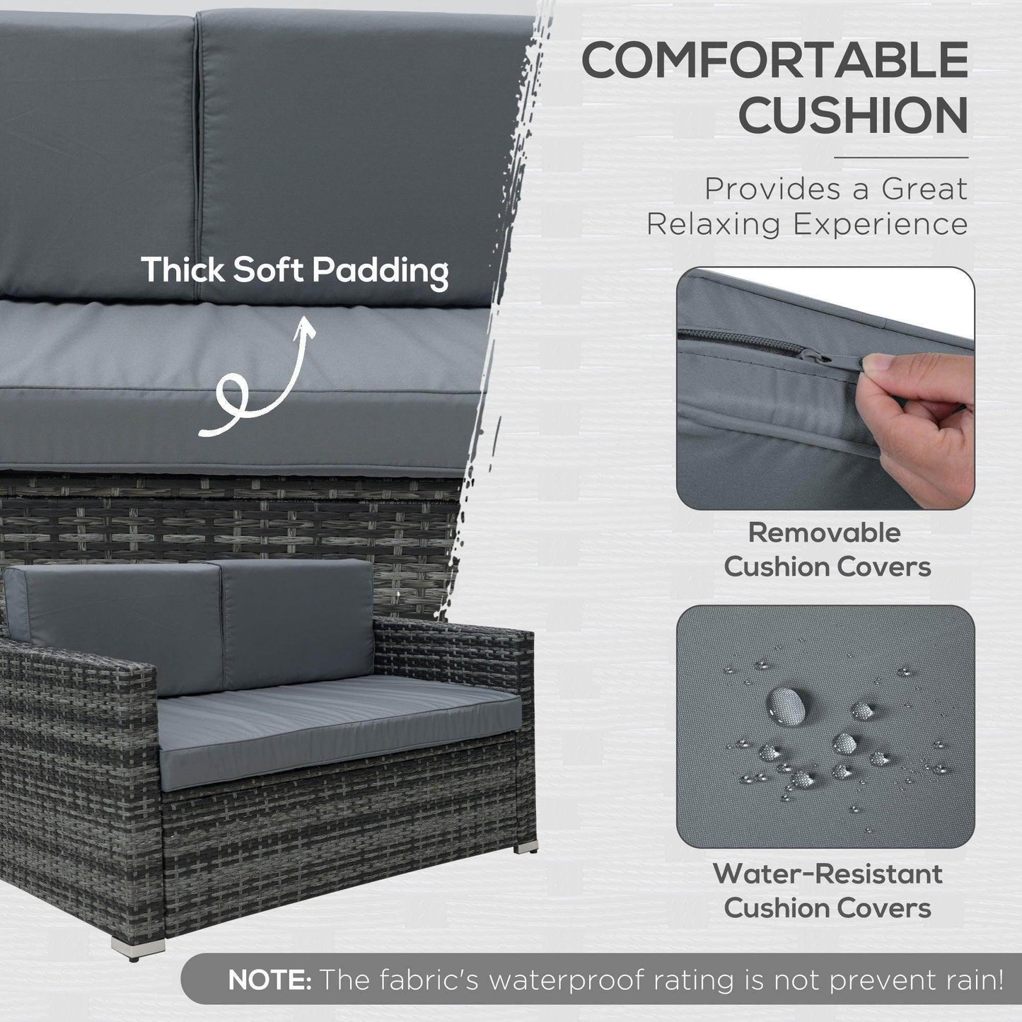 Outsunny Grey Rattan Patio Sofa Set - ALL4U RETAILER LTD