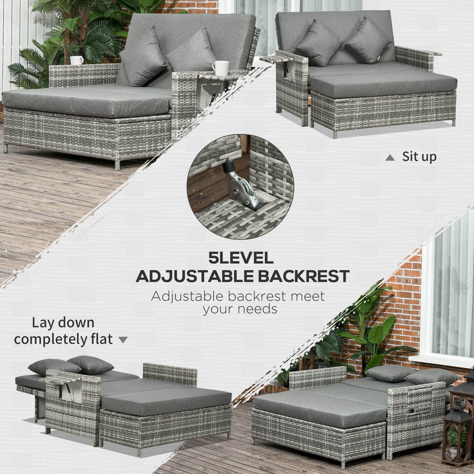 Outsunny Grey Rattan Sofa Daybed - ALL4U RETAILER LTD