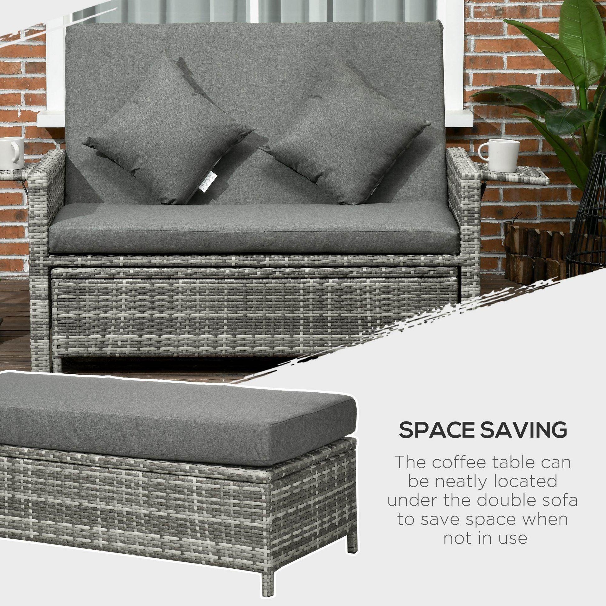 Outsunny Grey Rattan Sofa Daybed - ALL4U RETAILER LTD