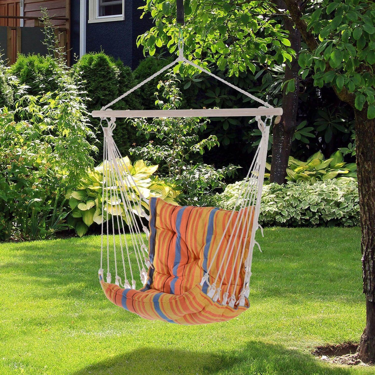 Outsunny Hanging Hammock Chair with Cushions - Orange - ALL4U RETAILER LTD