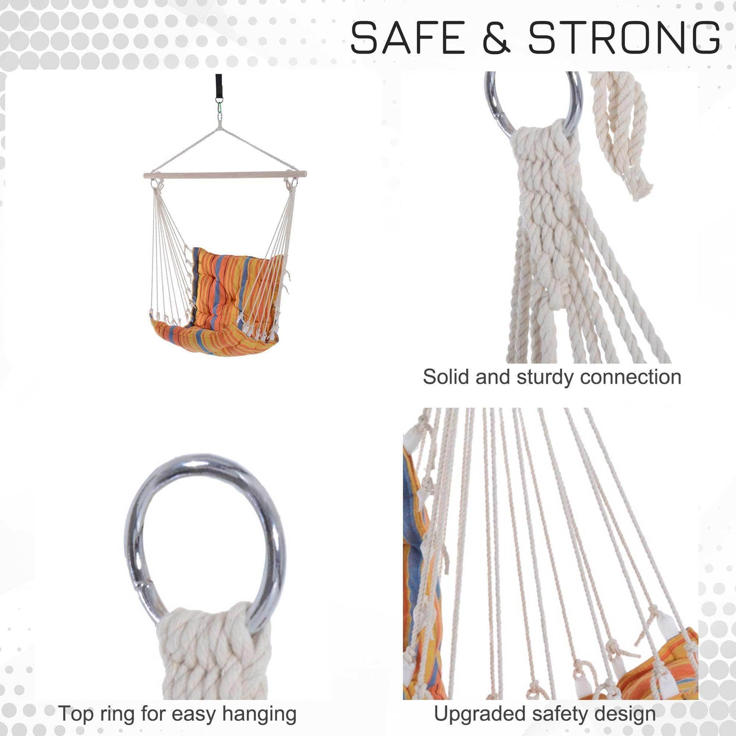 Outsunny Hanging Hammock Chair with Cushions - Orange - ALL4U RETAILER LTD