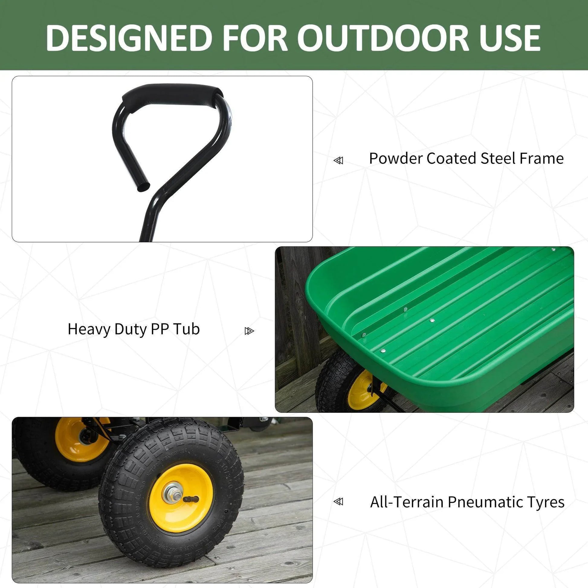 Outsunny Heavy Duty Garden Trolley - Green - ALL4U RETAILER LTD