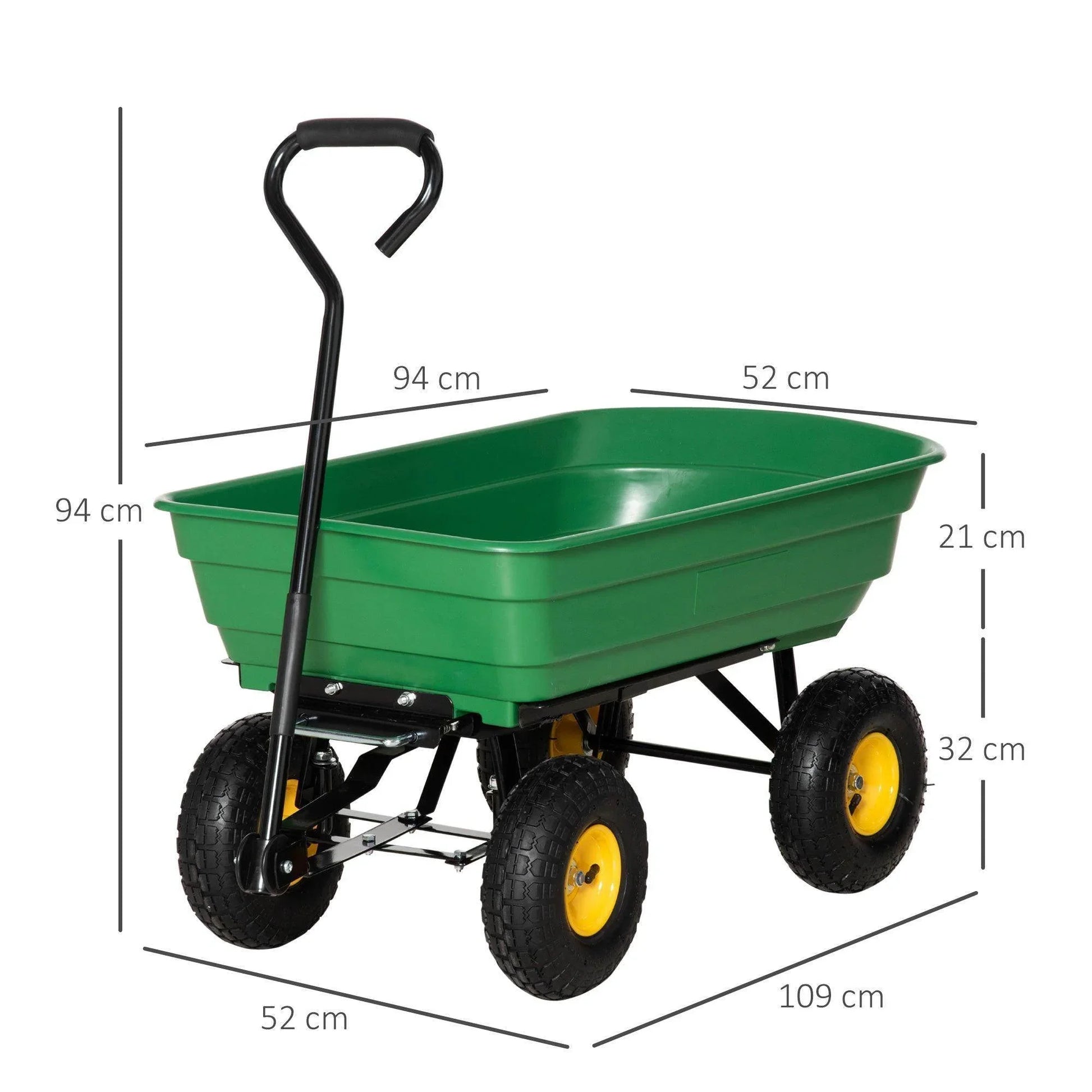 Outsunny Heavy Duty Green Garden Cart - 75L - 4 Wheel Trolley - ALL4U RETAILER LTD